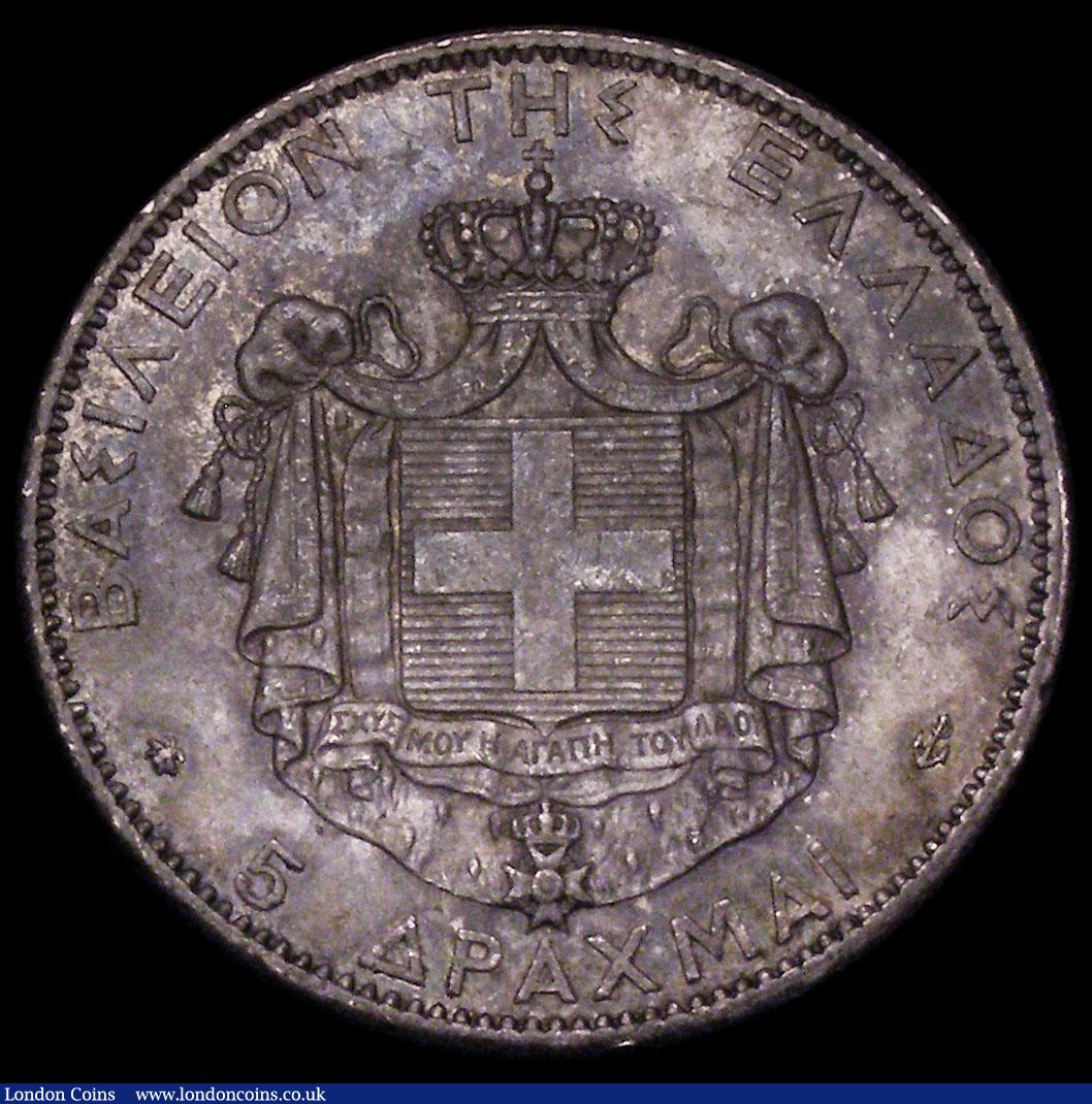 London Coins : A170 : Lot 1037 : Greece 5 Drachmai 1876A KM#46 EF/GEF and attractively toned, the obverse with some contact marks, th...
