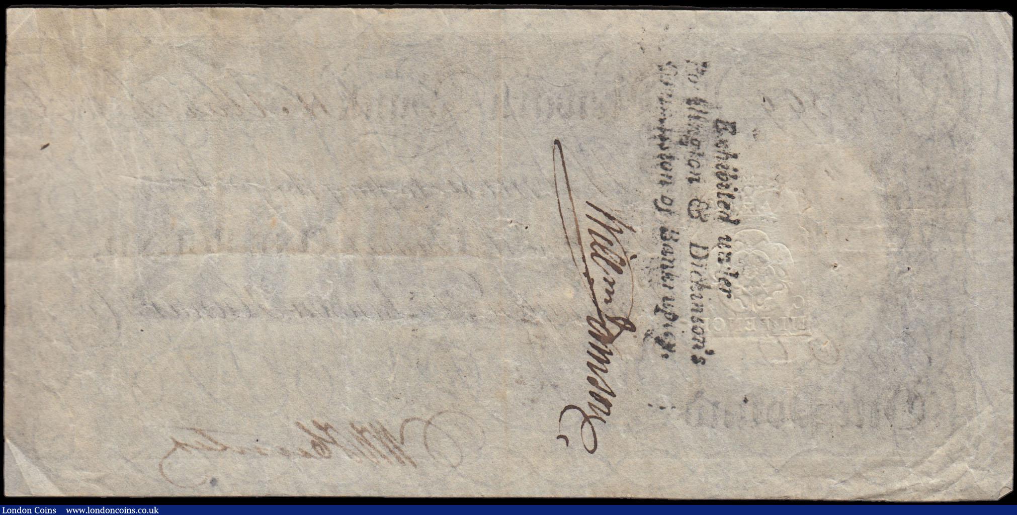 London Coins : A170 : Lot 109 : Newark Bank 1 Pound dated 11th March 1806 No.599 For Pocklington, Dickinson, Hunter & Co., manus...