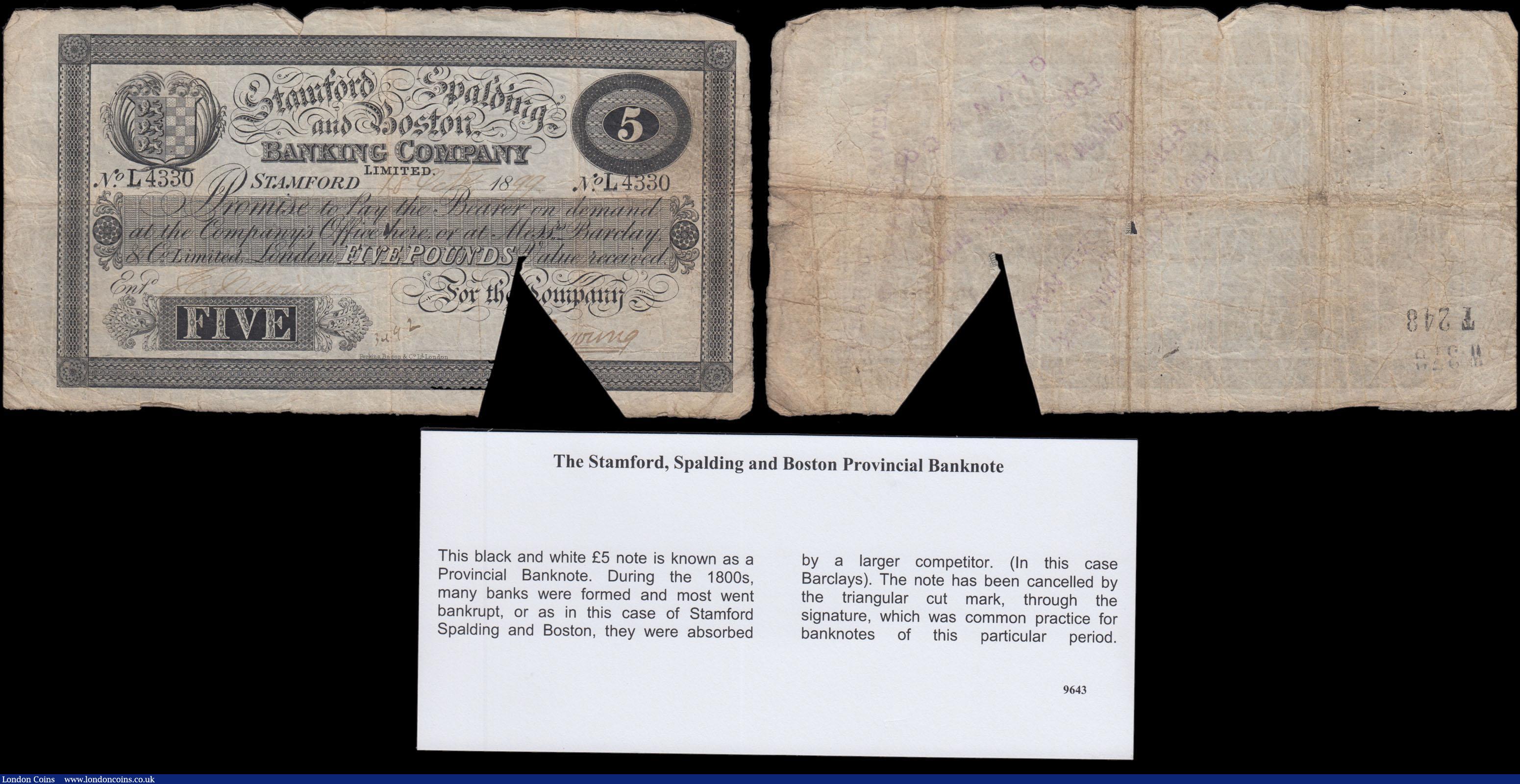London Coins : A170 : Lot 110 : England (4) consisting of a Provincial Stamford, Spalding & Boston Banking Company Limited 5 Pou...
