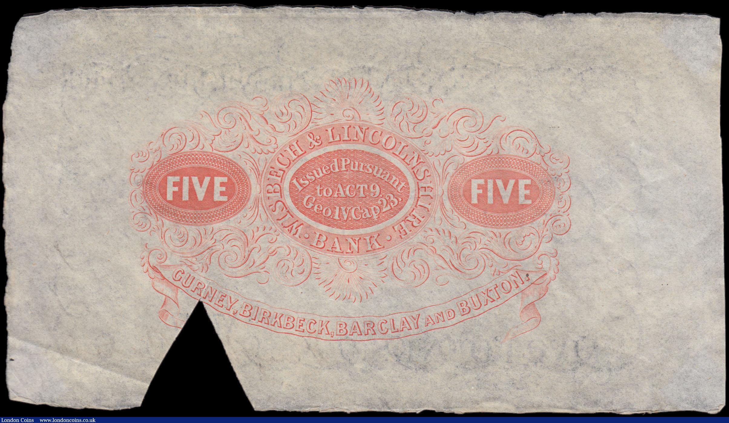London Coins : A170 : Lot 114 : Wisbech & Lincolnshire Bank, Wisbech 5 Pounds dated 1st November 1894 No. X7747 For Gurney, Birk...