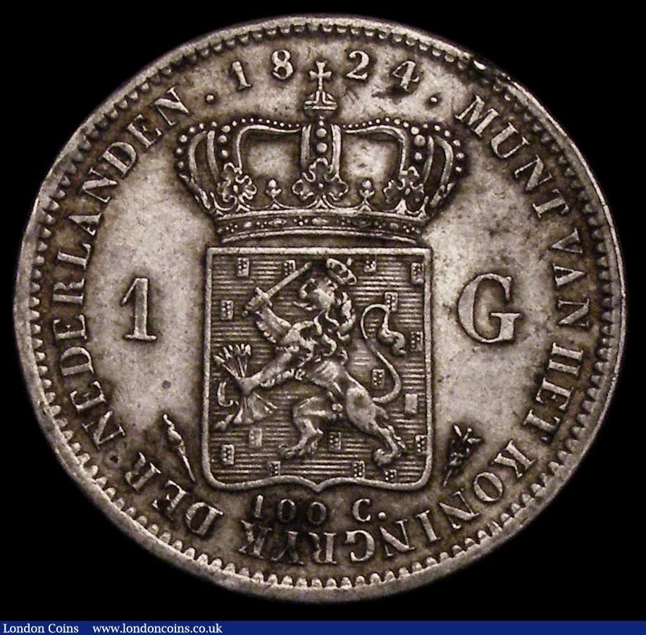 London Coins : A170 : Lot 1140 : Netherlands Gulden 1824 No dash between crown and shield. Privy mark Torch, Utrecht Mint KM#55 VF wi...