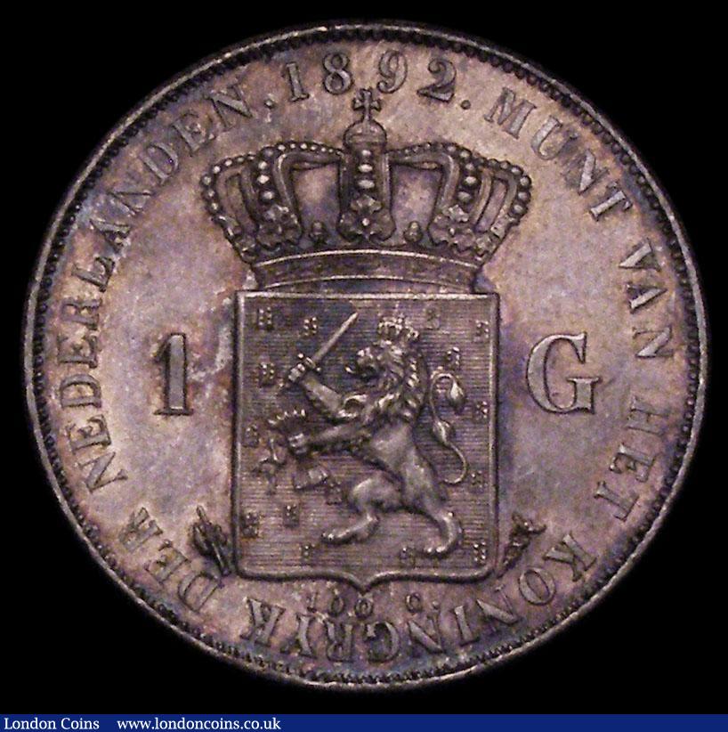 London Coins : A170 : Lot 1141 : Netherlands Gulden 1892 KM#117 UNC with attractive gold and magenta toning, a most attractive exampl...