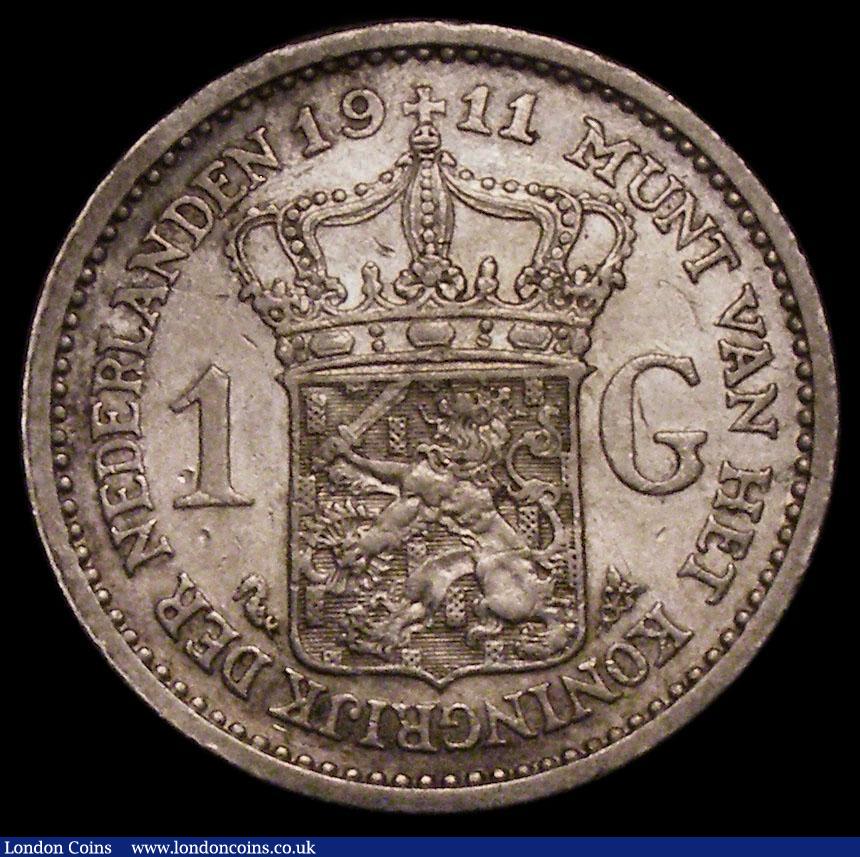 London Coins : A170 : Lot 1142 : Netherlands Gulden 1911 KM#148 NVF/VF the obverse with some contact marks, scarce