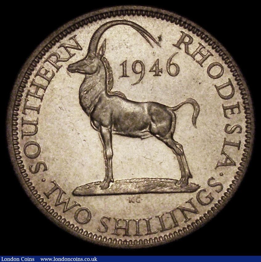 London Coins : A170 : Lot 1200 : Southern Rhodesia Two Shillings 1946 KM#19a, GVF/NEF with a small spot in the reverse field, Rare wi...