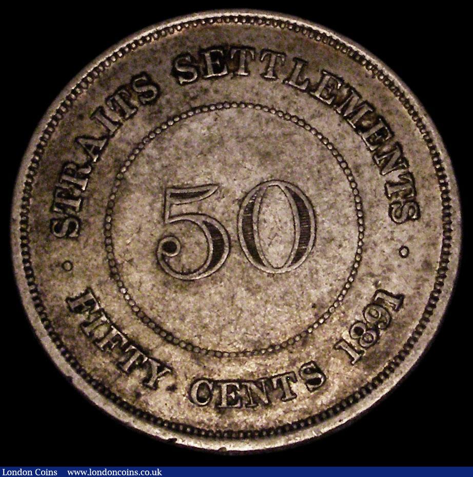 London Coins : A170 : Lot 1216 : Straits Settlements 50 Cents 1891 KM#13 Good Fine the obverse with a slightly darker area of toning,...