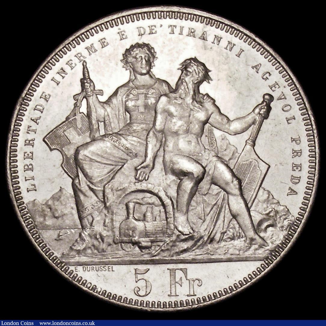 London Coins : A170 : Lot 1231 : Switzerland 5 Francs Shooting Thaler 1883 Lugano X#S16 UNC and lustrous with minor cabinet friction