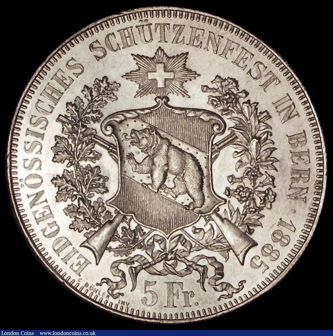 London Coins : A170 : Lot 1232 : Switzerland 5 Francs Shooting Thaler 1885 Bern X#S17 Lustrous UNC, the reverse with a few light cont...