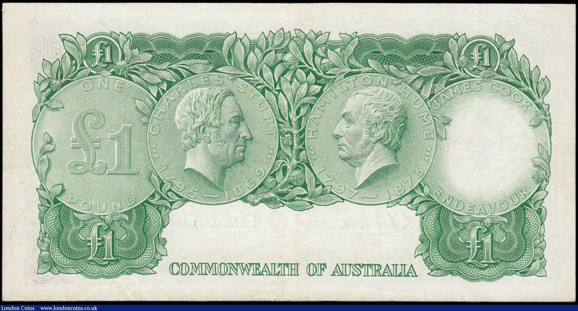 London Coins : A170 : Lot 133 : Australia Reserve Bank 1 Pound Queen Elizabeth II Pick 34 (McD 52, Rks. 34b) ND 1961-65 signatures C...