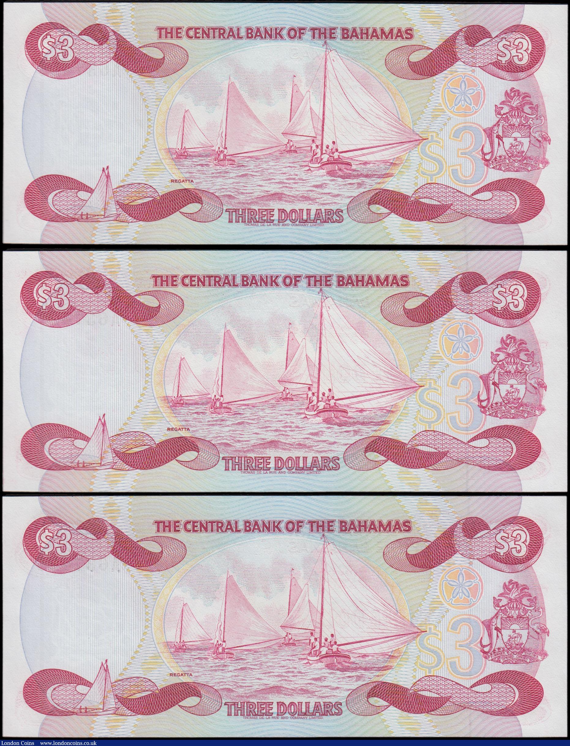 London Coins : A170 : Lot 136 : Bahamas (3) a high grade, about UNC - UNC, consecutively numbered trio of the QE2 portrait 3 Dollars...
