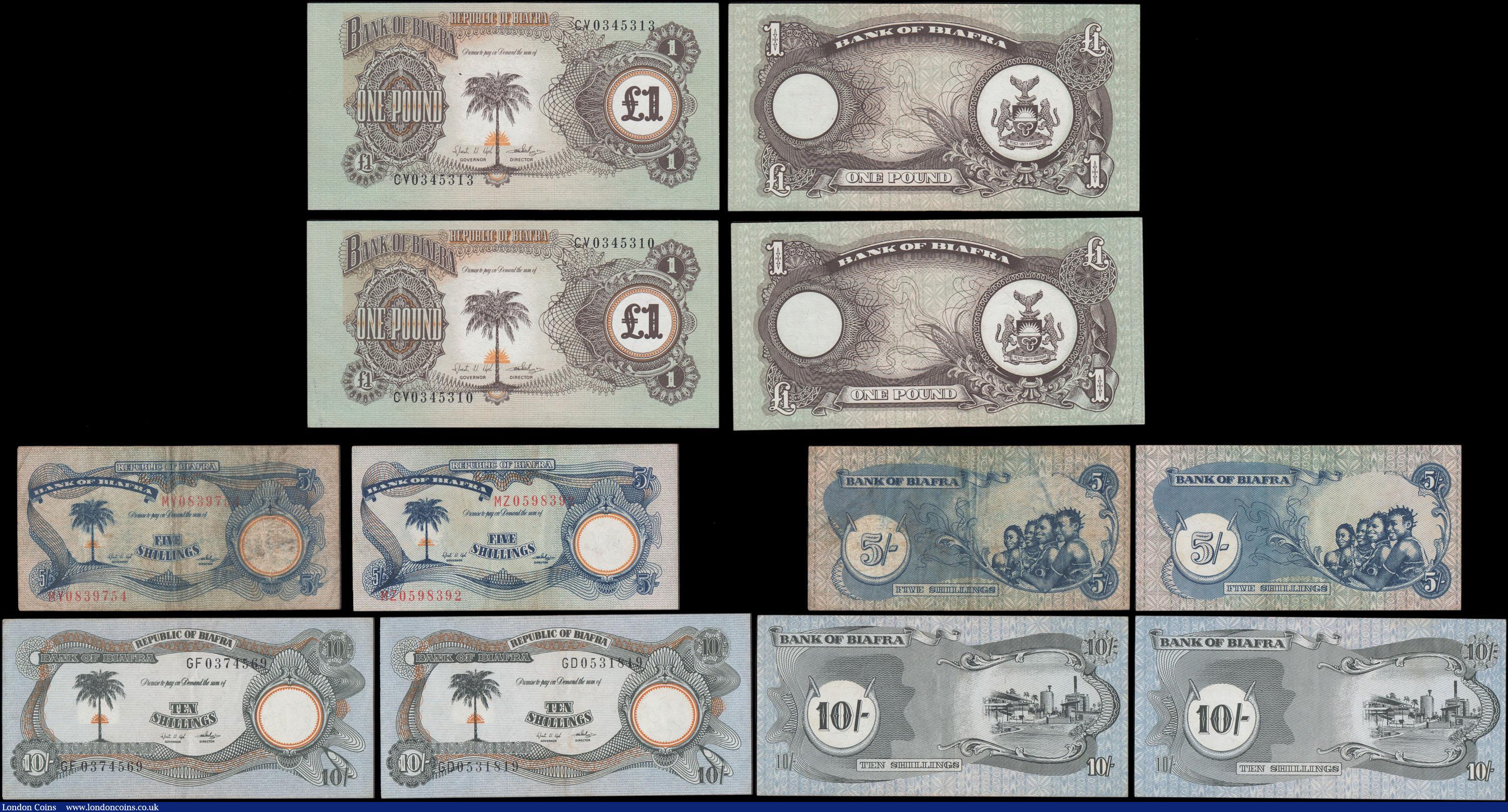 London Coins : A170 : Lot 139 : Biafra (10) a selection of the ND 1969 "Second" issues in 2 complete denomination sets and...