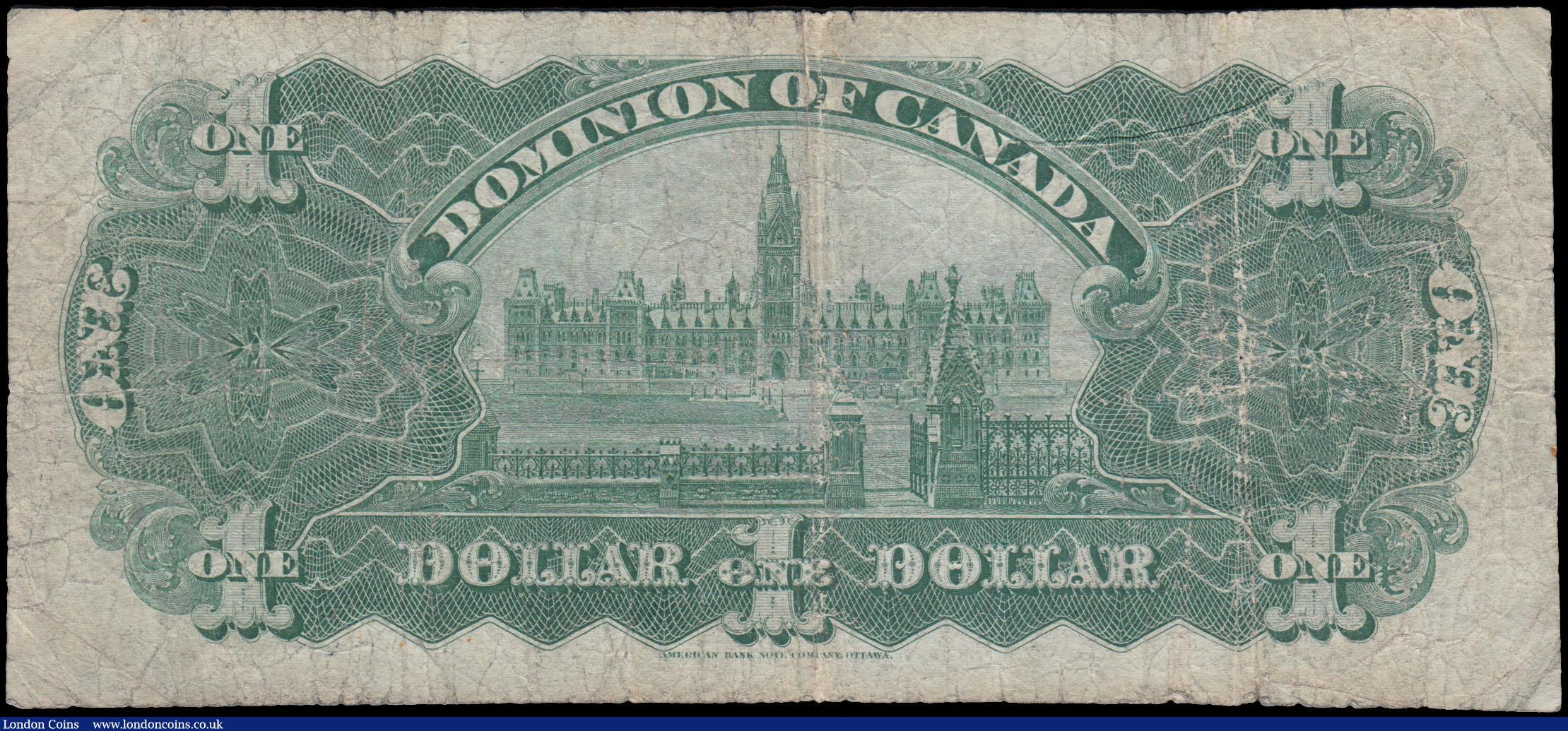 London Coins : A170 : Lot 143 : Canada Dominion of Canada 1 Dollar Pick 24Ab (DC-13c)  Fine and Scarce variety with vertically print...