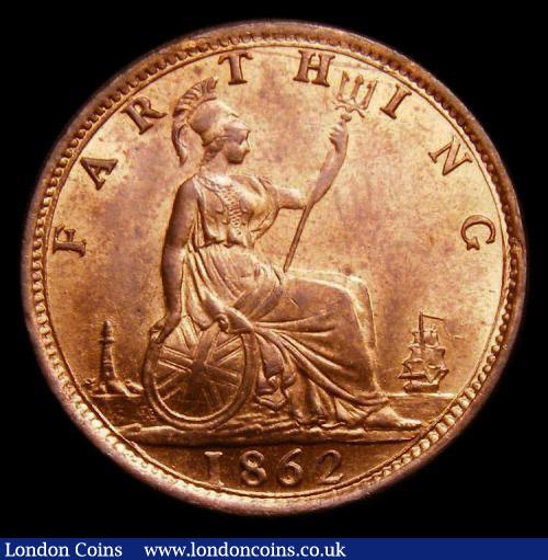 London Coins : A170 : Lot 1490 : Farthing 1862 Thin 8 over Large 8, a choice UNC example, the obverse with a superb 'satiny'...