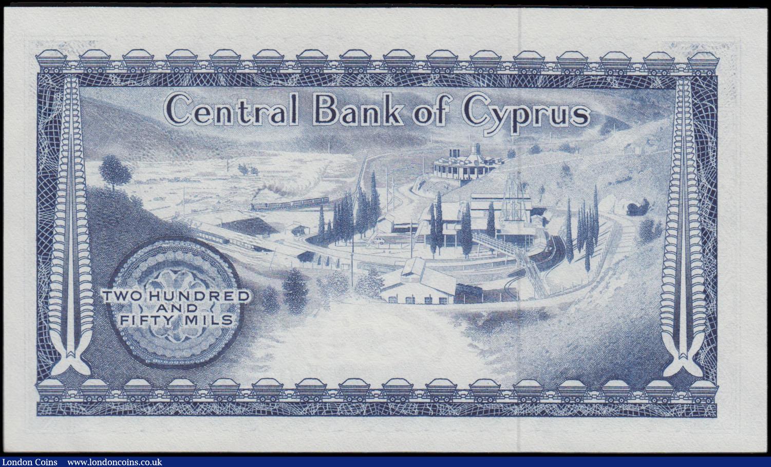London Coins : A170 : Lot 150 : Cyprus Central Bank 250 Mils Pick 41b dated 1st July 1974 signature C. C. Stephani serial number K/4...