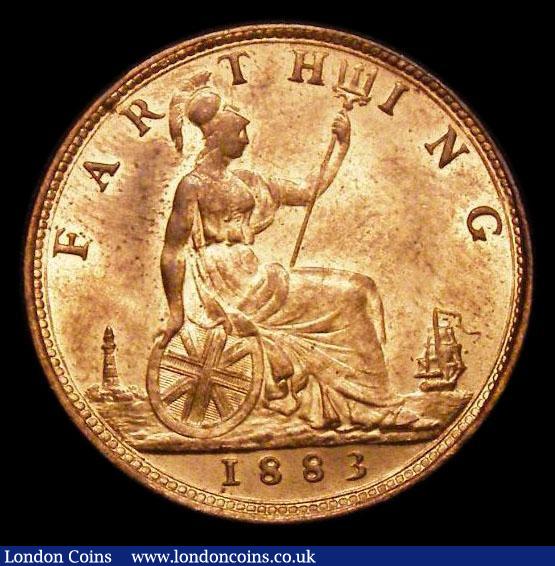 London Coins : A170 : Lot 1504 : Farthing 1883 Perfect F in F:D: Choice UNC with around 90%/75% lustre, LCGS Variety 02, in an LCGS h...