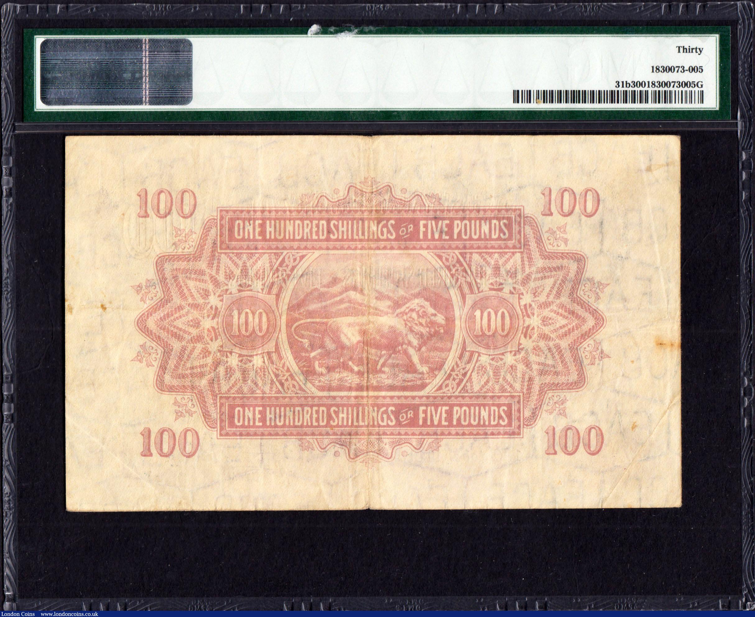 London Coins : A170 : Lot 152 : East Africa Currency Board 100 Shillings = 5 Pounds Pick 31b dated Nairobi 1st October 1949 serial n...