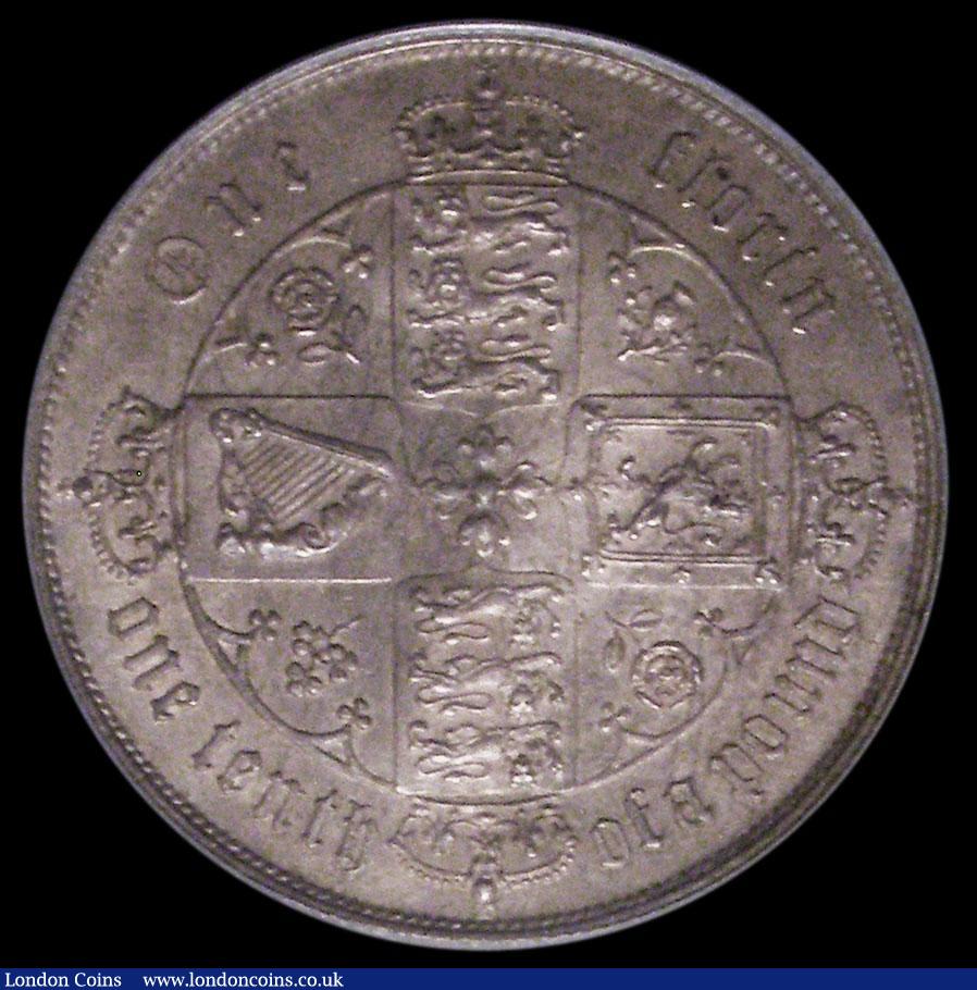 London Coins : A170 : Lot 1540 : Florin 1858 close ccc in date ESC 816B, Bull 2839, Davies 731 UNC the obverse with olive and gold to...