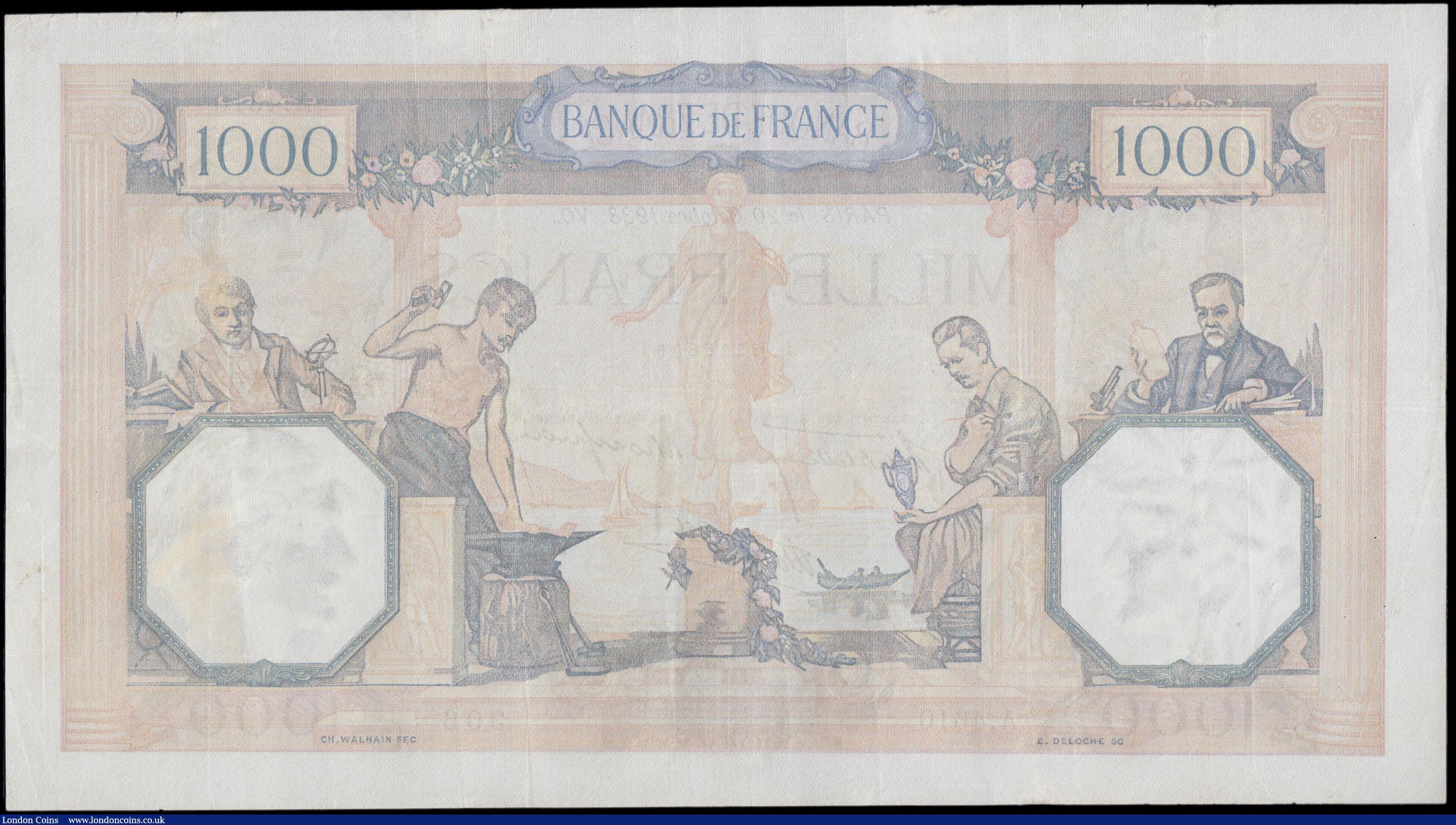 London Coins : A170 : Lot 161 : France (2) a pair of 1000 Francs including "Ceres Et Mercure" Type 1927 modified Pick 90c ...
