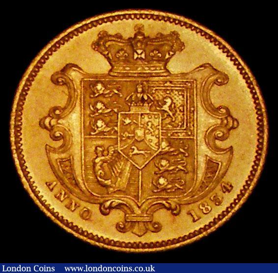 London Coins : A170 : Lot 1638 : Half Sovereign 1834 Small flan diameter of 17.9mm, Marsh 410 EF and lustrous, the obverse with some ...