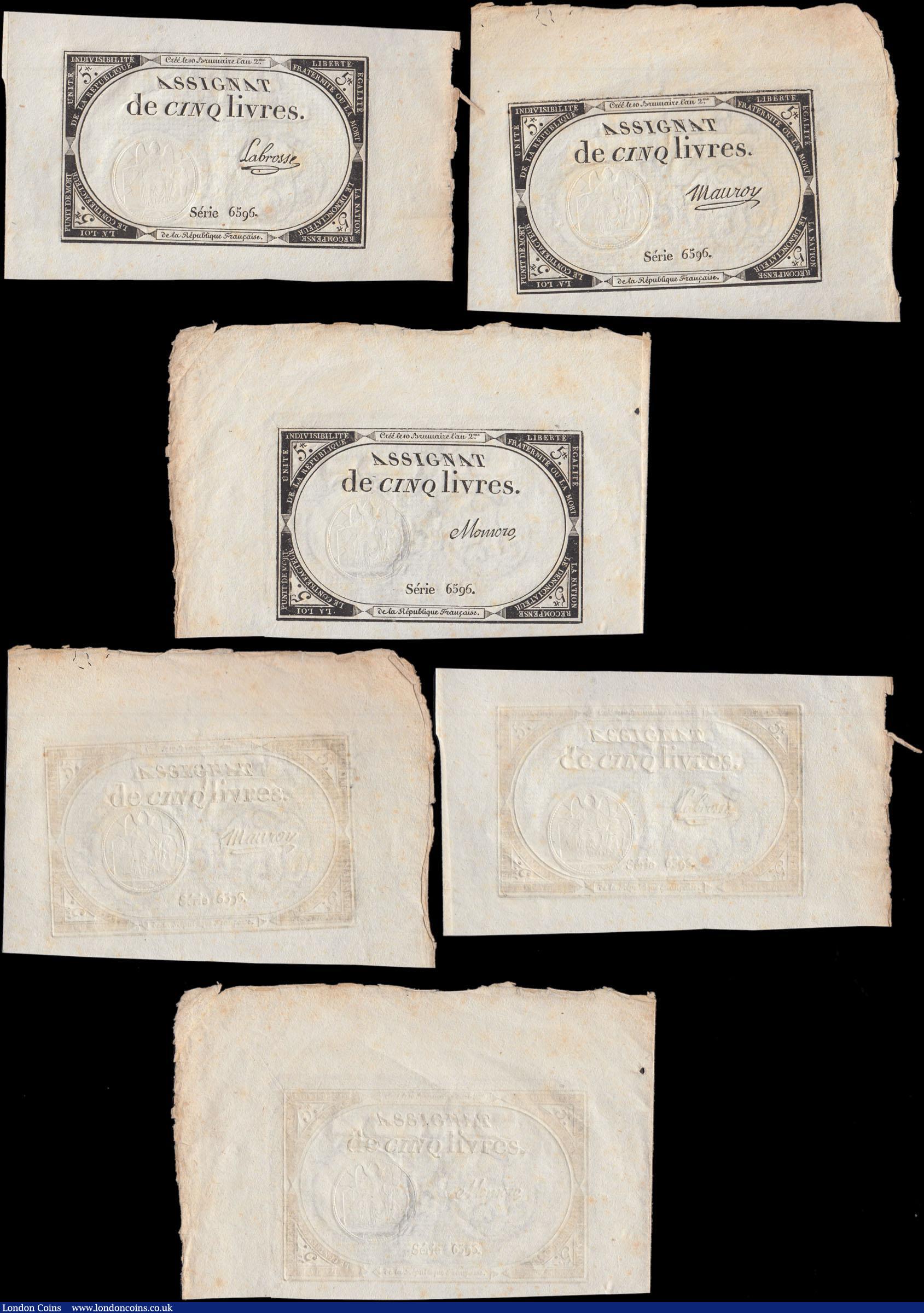 London Coins : A170 : Lot 164 : France Kingdom (7) a selection of early Assignat notes in a well preserved state VF - GVF and better...