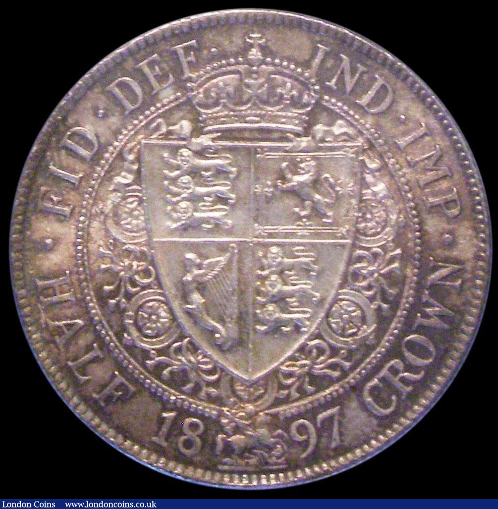 London Coins : A170 : Lot 1818 : Halfcrown 1897 ESC 731, Bull 2783 UNC and choice with a deep and original colourful tone, in an LCGS...