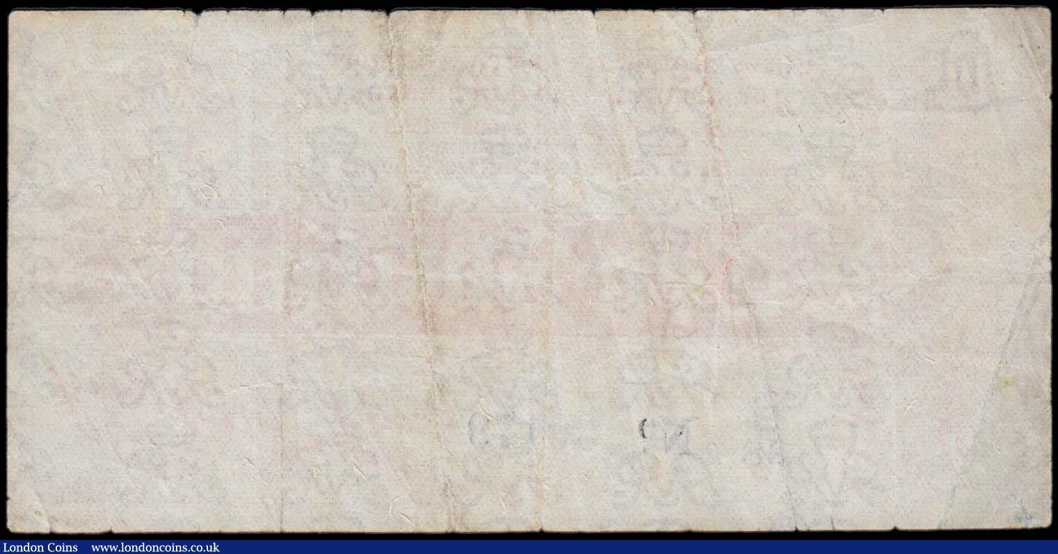 London Coins : A170 : Lot 19 : Ten Shillings Bradbury First Issue T10 Red De La Rue Dot in No. 5 Digit serial number issue 1914 ser...