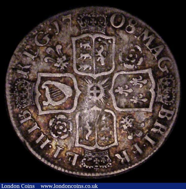 Shilling 1708 Roses and Plumes, Third Bust ESC 1149, Bull 1401 Fine the reverse with slight adjustment lines, Very Rare rated R2 by ESC and Bull : English Coins : Auction 170 : Lot 1963