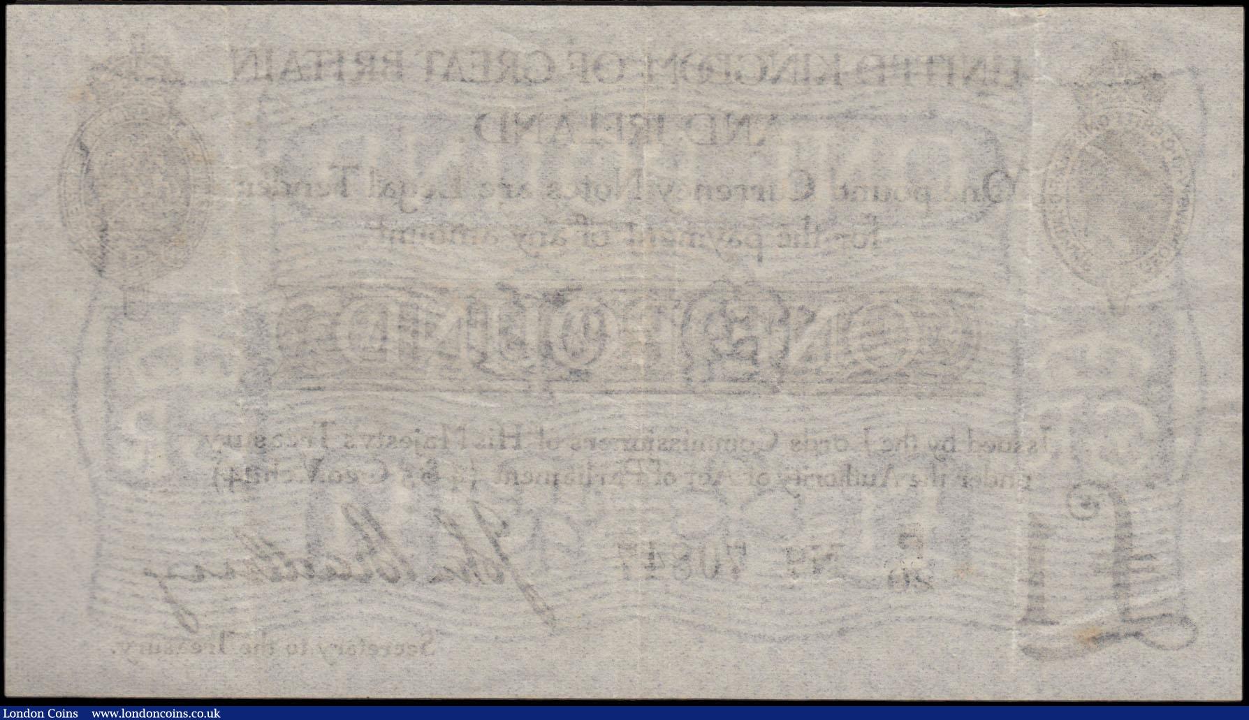 London Coins : A170 : Lot 20 : One Pound Bradbury Second issue T11.1 De La Rue black Five digit serial prefix letter only issue 191...