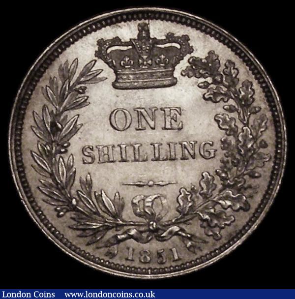 Shilling 1851 Double barred A in VICTORIA, as ESC 1298, Bull 2999 EF with an old scratch on the obverse, a very rare date, and seldom encountered above Fine, certainly rarer than the R2 stated in the higher grades  : English Coins : Auction 170 : Lot 2004