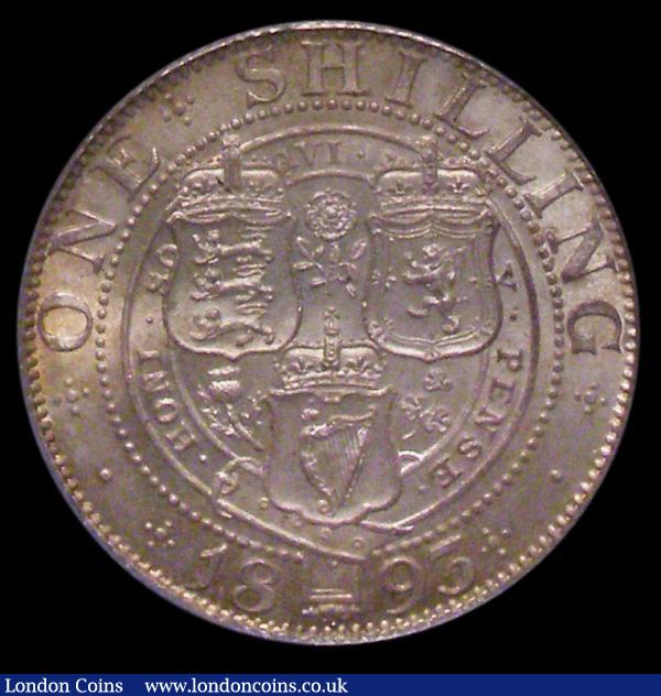 Shilling 1893 Large Letters on Obverse ESC 1361, Bull 3153, Davies 1011 dies 2A, Choice UNC with soft lustre under and original gold tone, in an LCGS holder and graded LCGS 88. The finest known of 23 examples thus far recorded by the LCGS Population Report. One of a number of choice high grade slabbed Shillings in this sale. : English Coins : Auction 170 : Lot 2022
