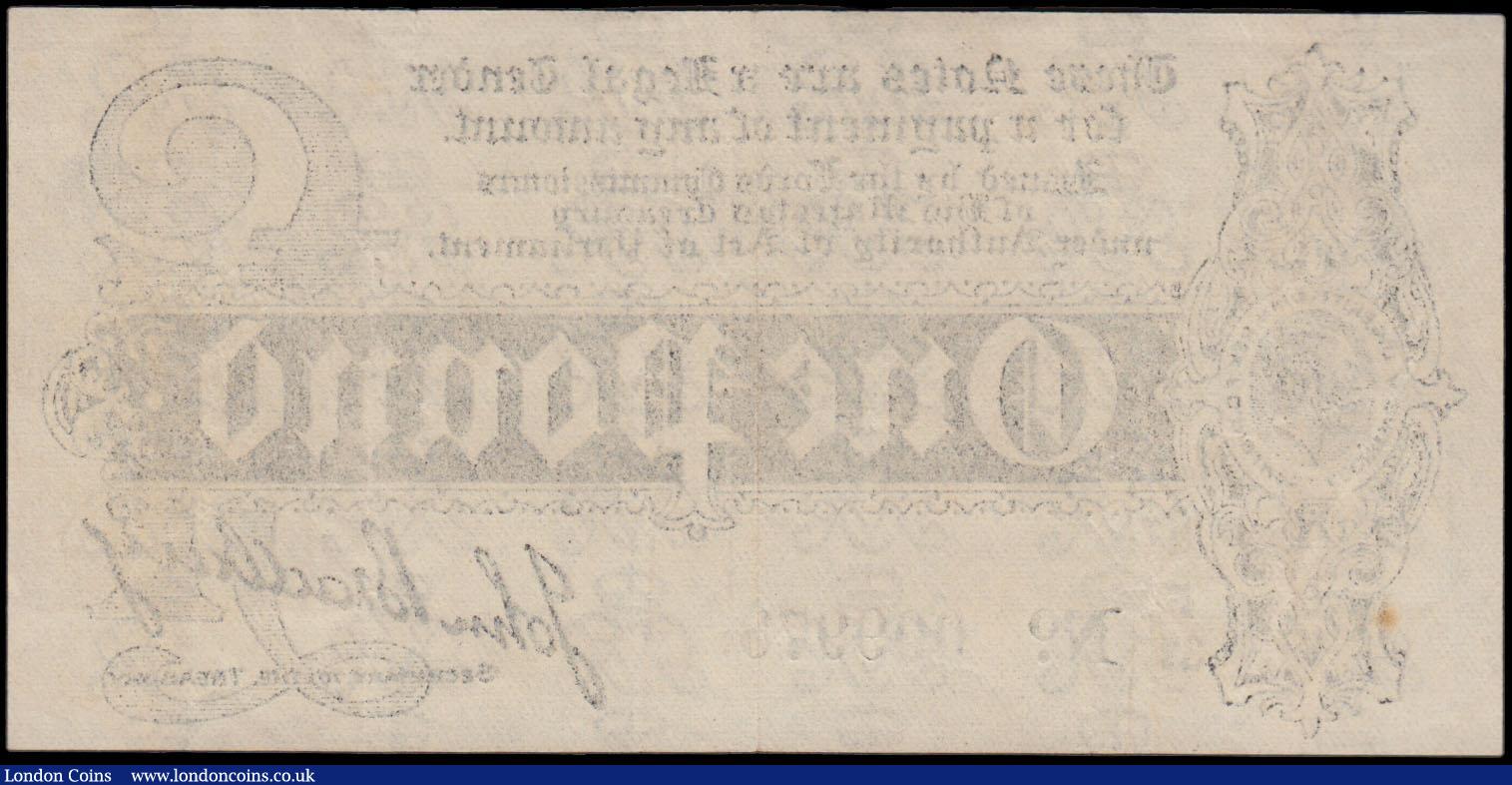 London Coins : A170 : Lot 29 : One Pound Bradbury First issue T3.3 Black Dot in No. Six digit serial issue 1914 serial number F/31 ...