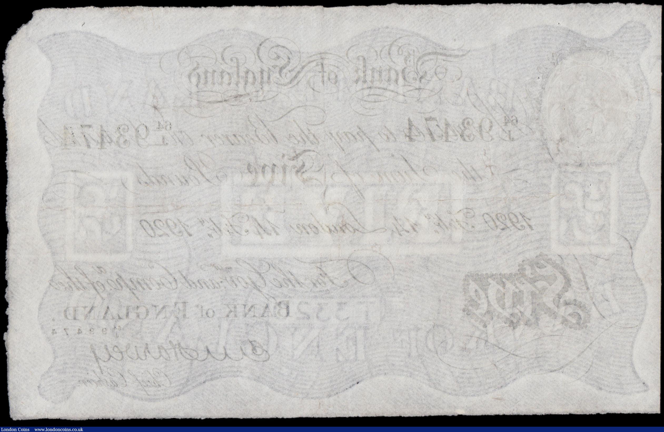 London Coins : A170 : Lot 33 : Five Pounds Harvey White Note B209a bearing the Valentine's Day date 100 Years ago on 14th Febr...
