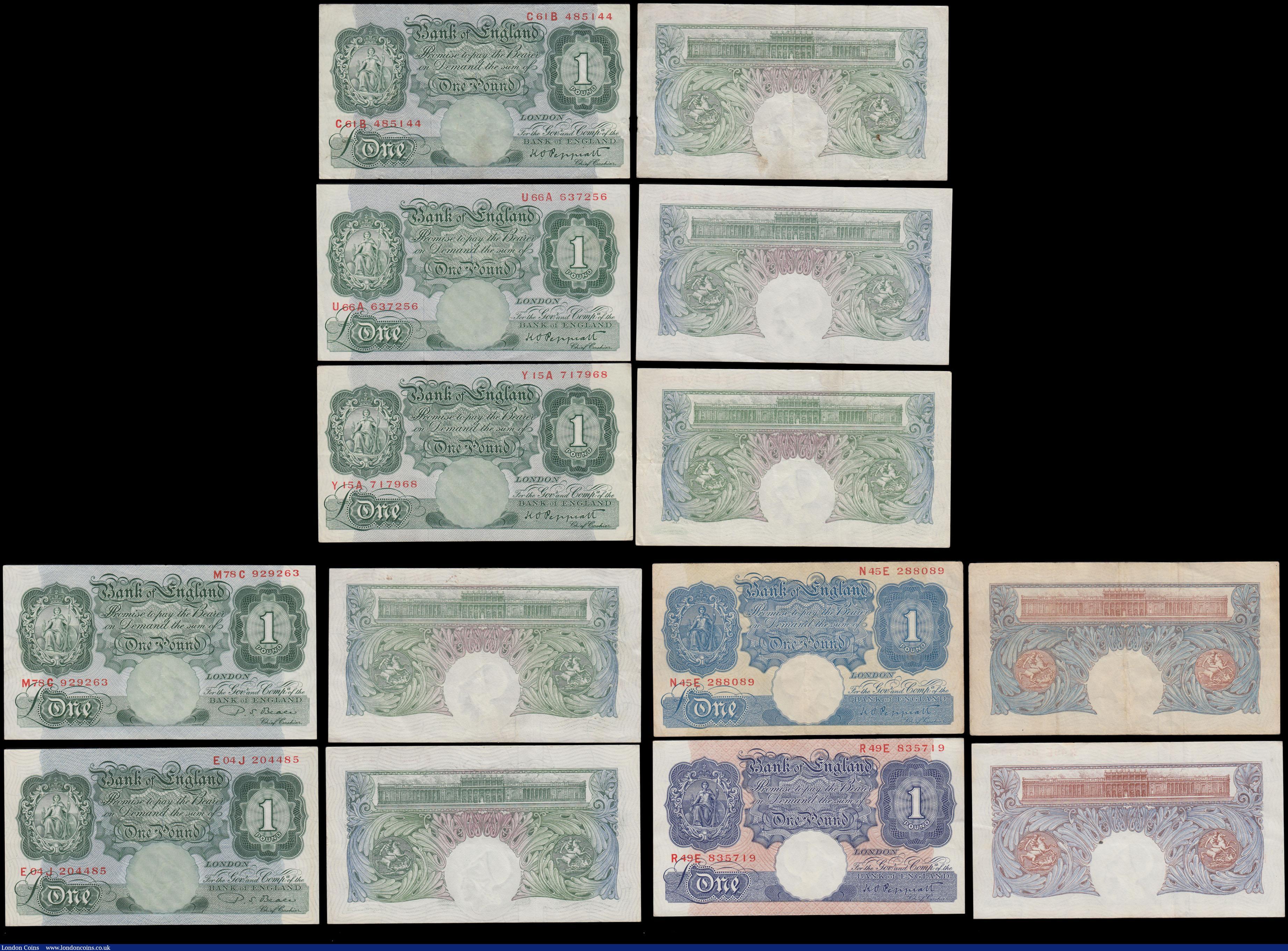 London Coins : A170 : Lot 41 : One Pounds (12) Peppiatt Green B239, Blue B249 (3), Green B260 (6), Beale B268 (2), 10/- Peppiatt Ma...