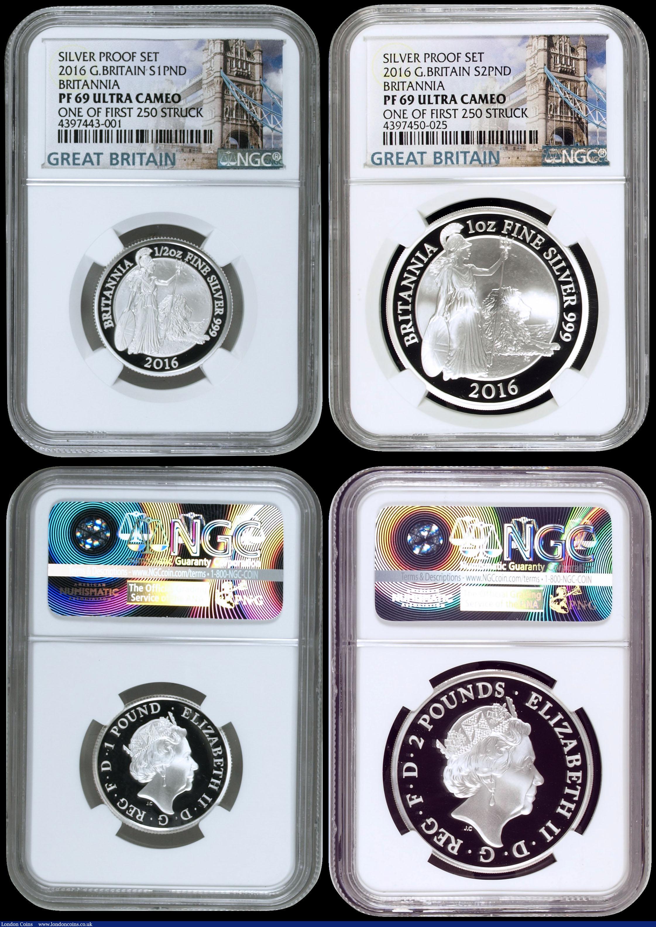 London Coins : A170 : Lot 476 : Britannia Silver Proof Set 2016 a 5-coin set Standing Britannia issues, comprising Two Pounds 2016 O...