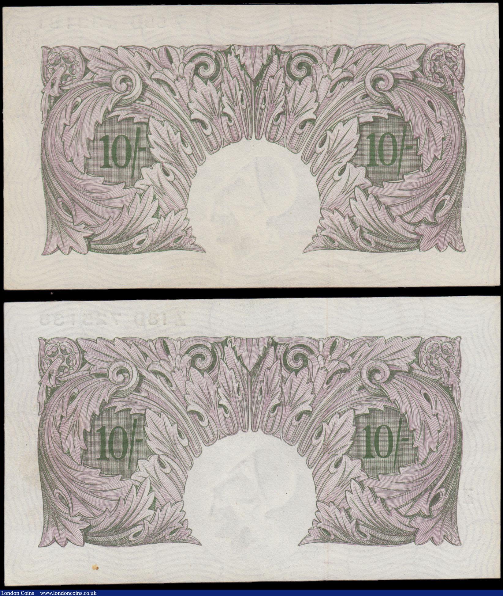 London Coins : A170 : Lot 53 : Ten Shillings Peppiatt Second Period B251 Mauve World War II Emergency issue 1940 (2) serial numbers...