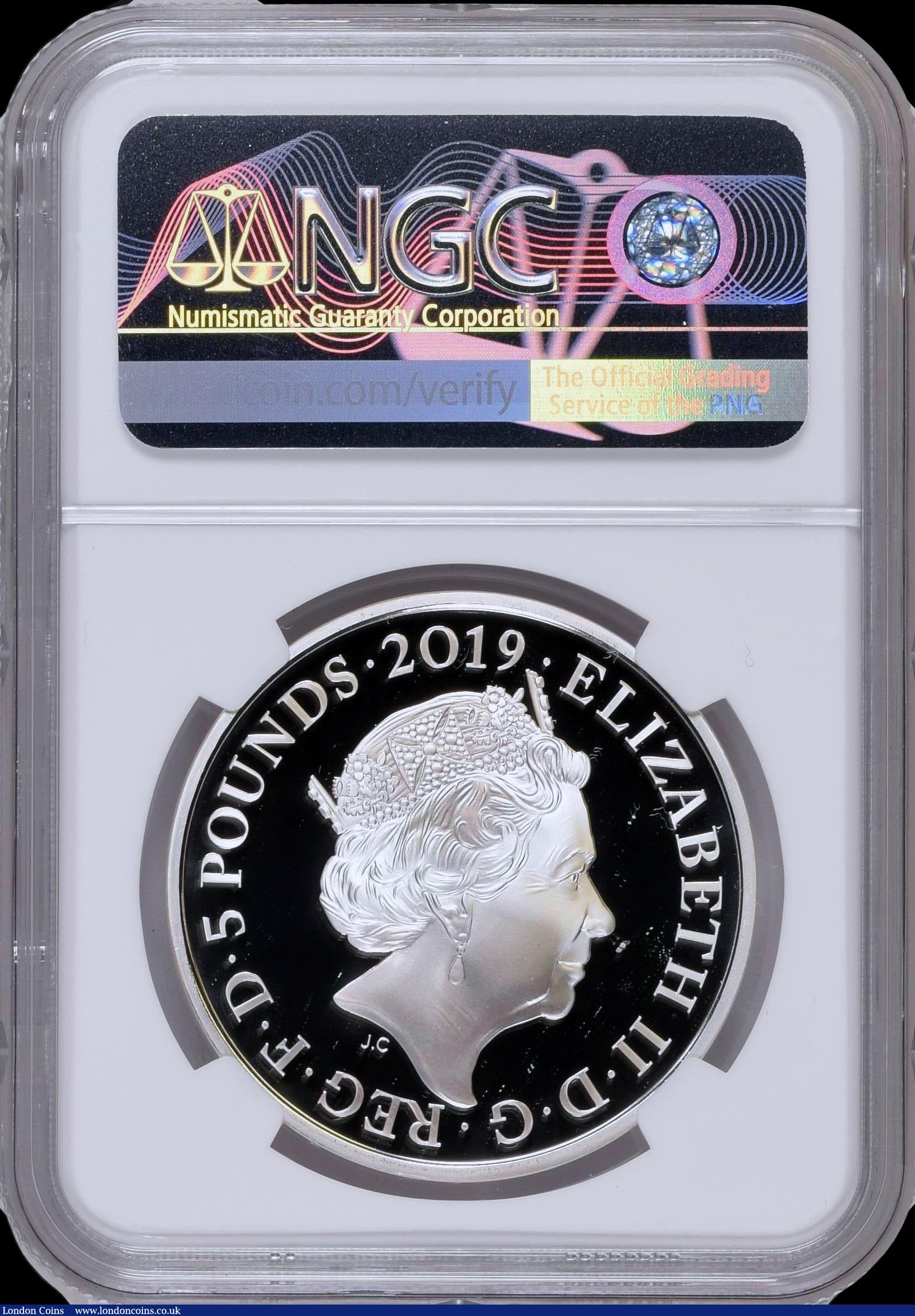 London Coins : A170 : Lot 533 : Five Pound Crown 2019 The Tower of London - The Yeoman Warders S.L75 Silver Proof in an NGC holder a...