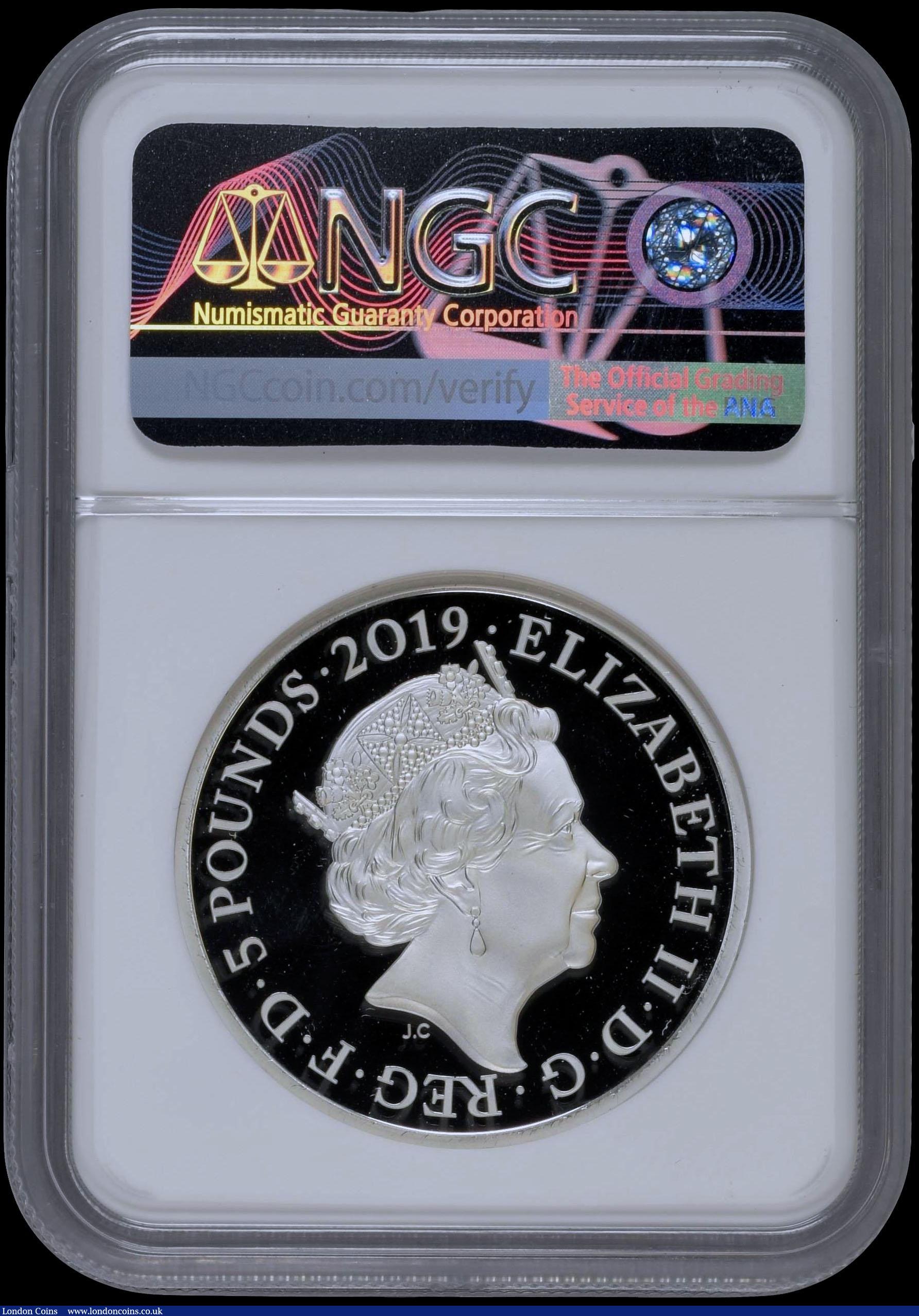 London Coins : A170 : Lot 534 : Five Pound Crown 2019 Tower of London - Legend of the Ravens Silver Proof Piedfort S.L73 in an NGC h...