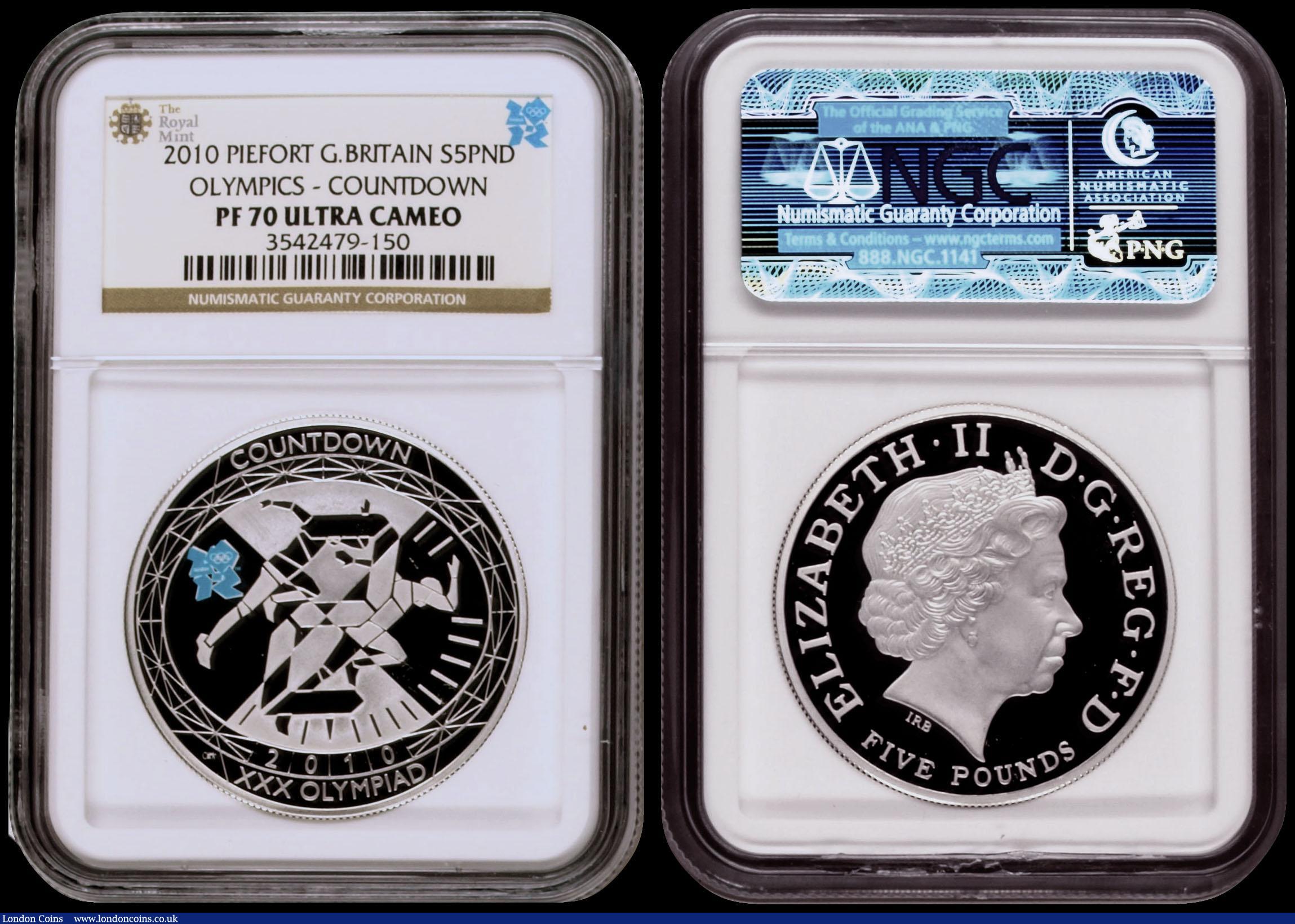 London Coins : A170 : Lot 539 : Five Pound Crowns 2010 2-Year Countdown to the London Olympics S.4921 Silver Proof Piedforts with th...