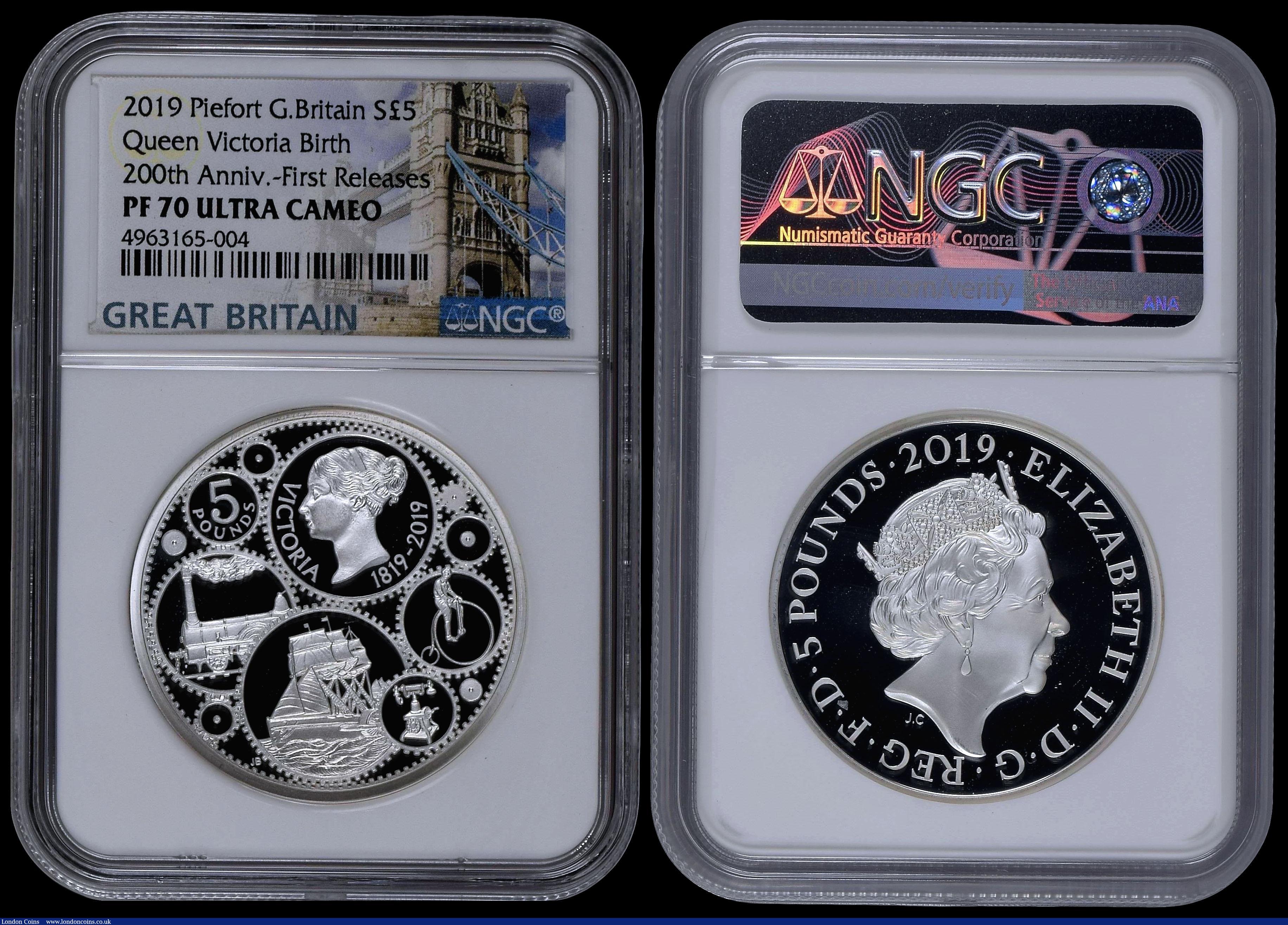 London Coins : A170 : Lot 542 : Five Pound Crowns 2019 200th Anniversary of the Birth of Queen Victoria Silver Proof Piedforts, Reve...