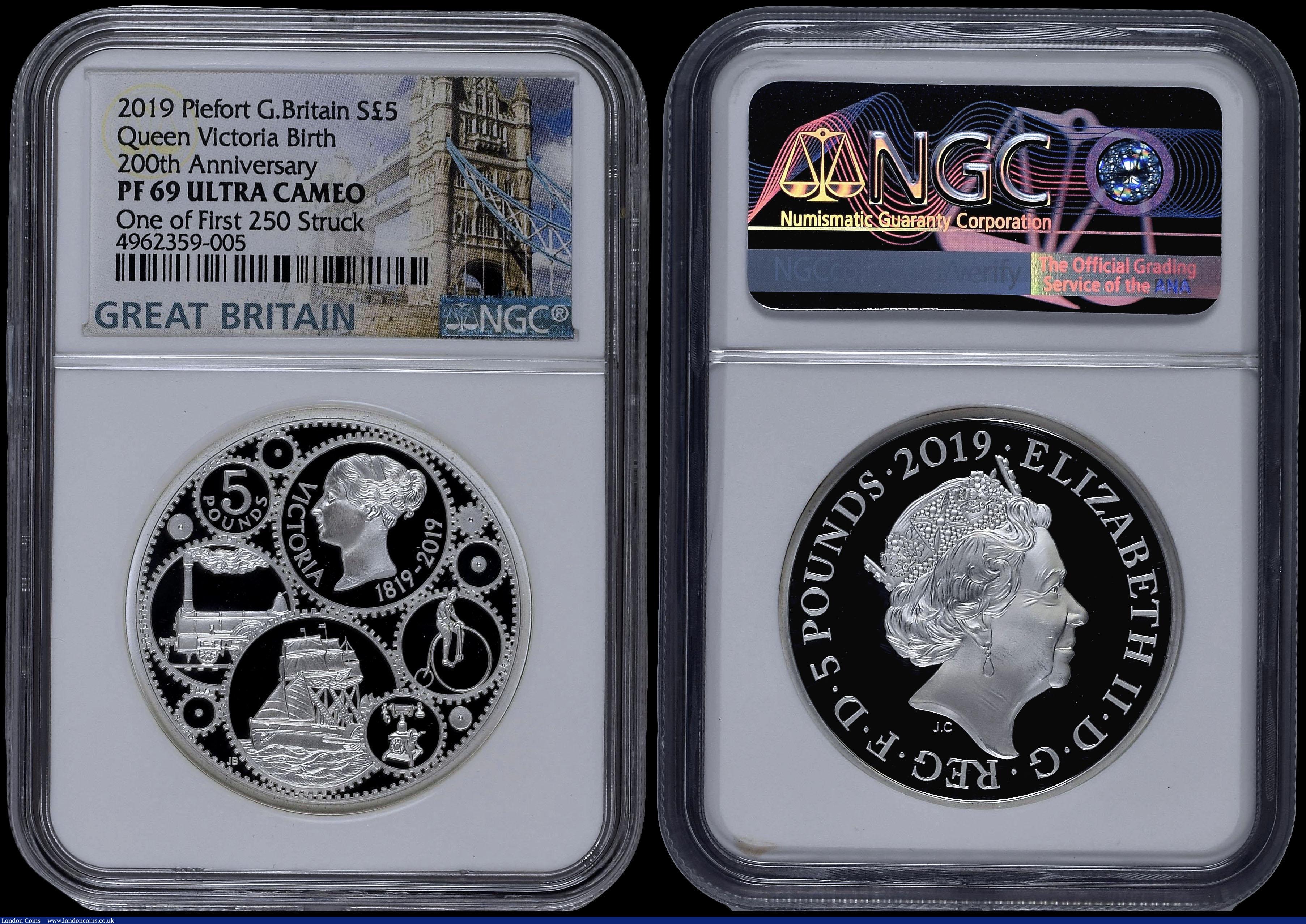 London Coins : A170 : Lot 543 : Five Pound Crowns 2019 200th Anniversary of the Birth of Queen Victoria Silver Proof Piedforts, Reve...