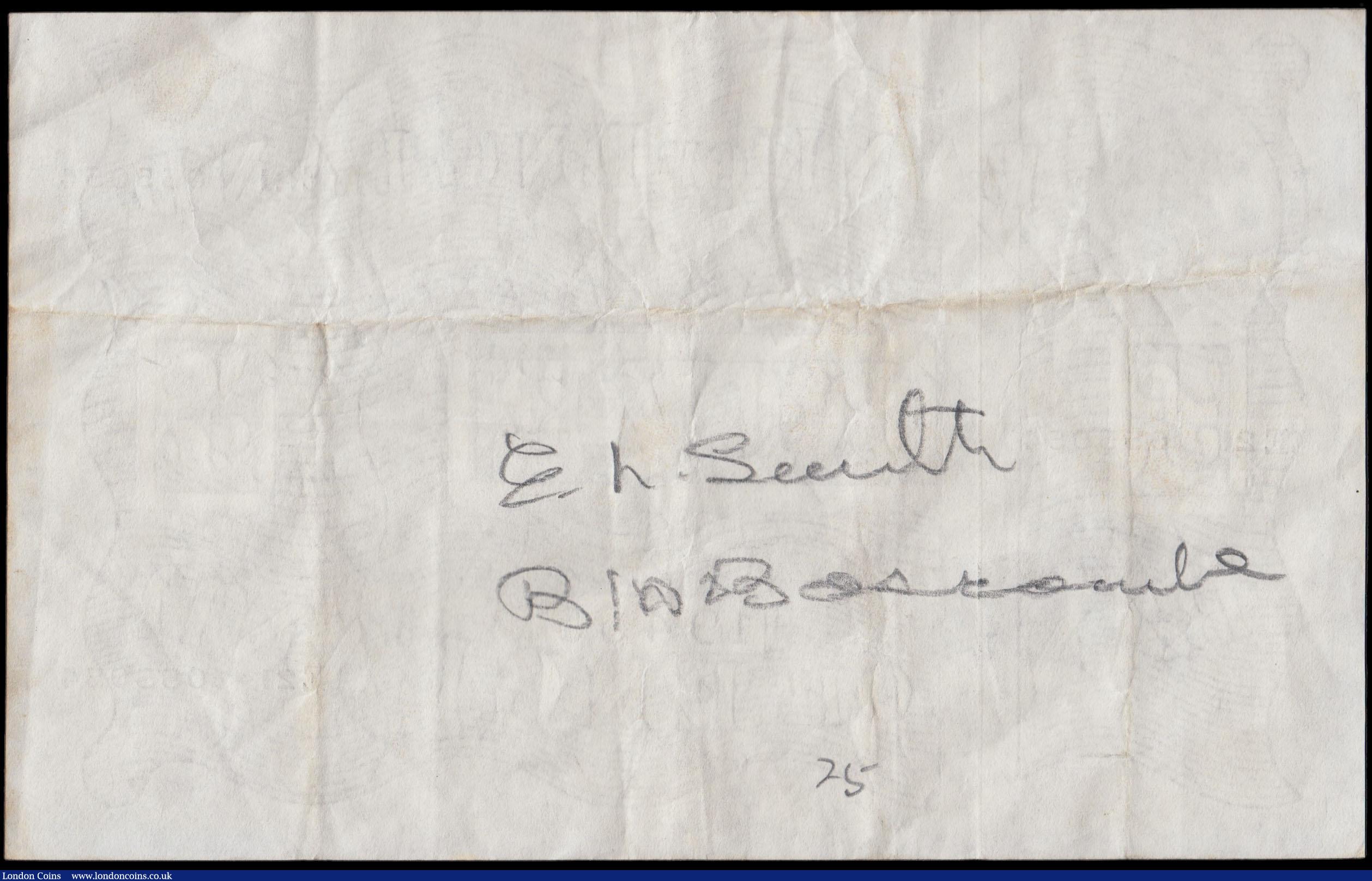London Coins : A170 : Lot 55 : Five Pounds Peppiatt White note B255 Thick paper Metal thread LONDON branch issue and an earlier exa...
