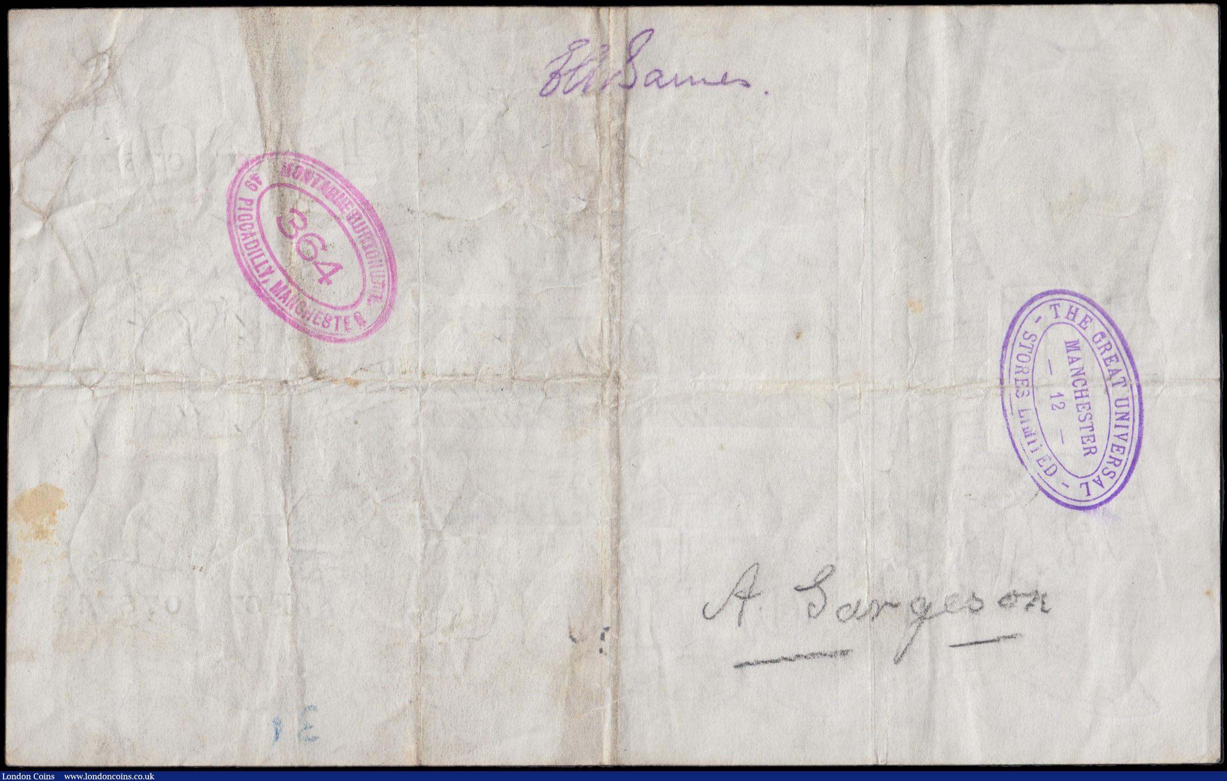 London Coins : A170 : Lot 56 : Five Pounds Peppiatt White note B255 Thick paper Metal thread LONDON branch issue and an earlier exa...