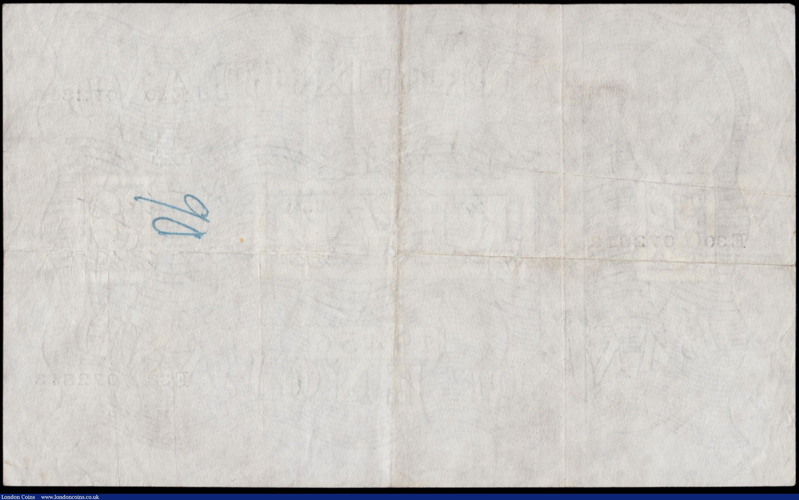 London Coins : A170 : Lot 59 : Five Pounds Peppiatt White note B255 Thick paper Metal thread LONDON branch issue dated 6th October ...