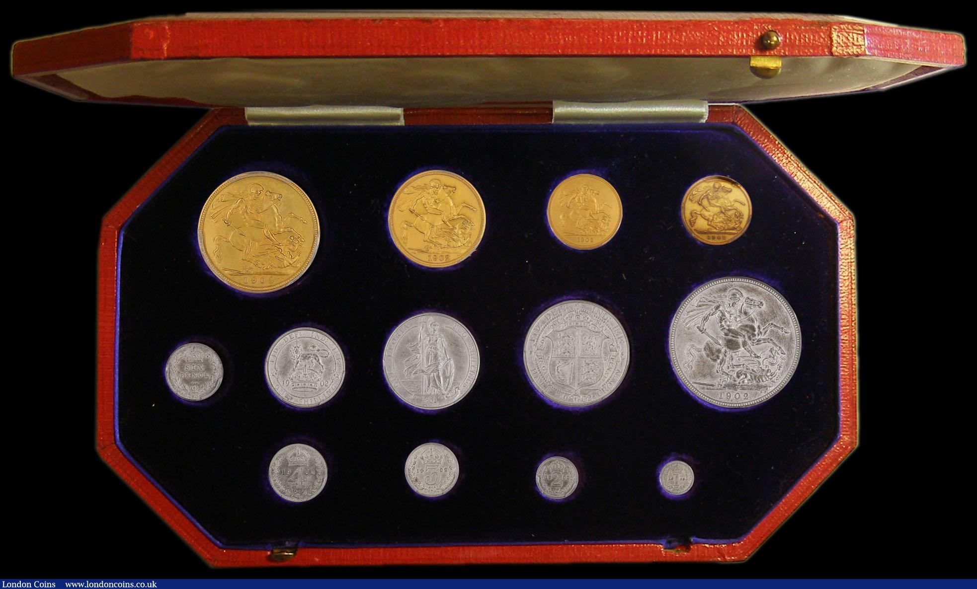 London Coins : A170 : Lot 596 : Proof Set 1902 Long Matt Set 13 coins all housed in PCGS holders as follows:- Gold Five Pounds PR62,...