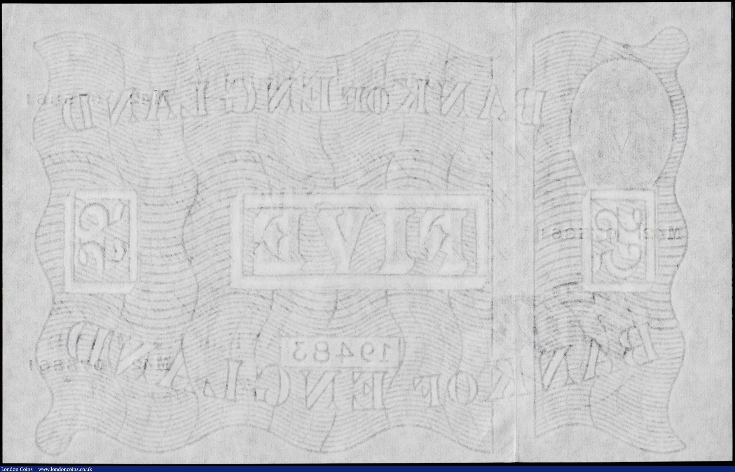 London Coins : A170 : Lot 62 : Five Pounds Peppiatt White note B264 Post-war Thin paper Metal thread LONDON branch issue dated 12th...