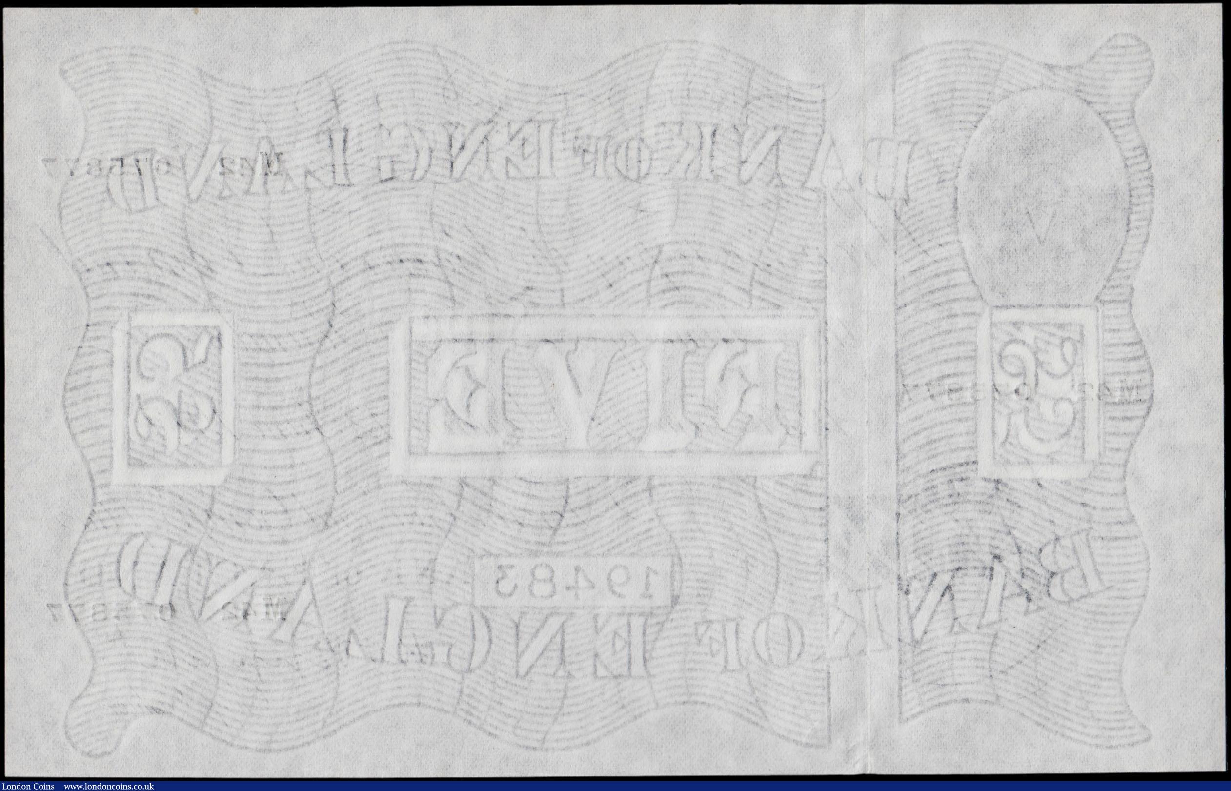 London Coins : A170 : Lot 64 : Five Pounds Peppiatt White note B264 Post-war Thin paper Metal thread LONDON branch issue dated 12th...