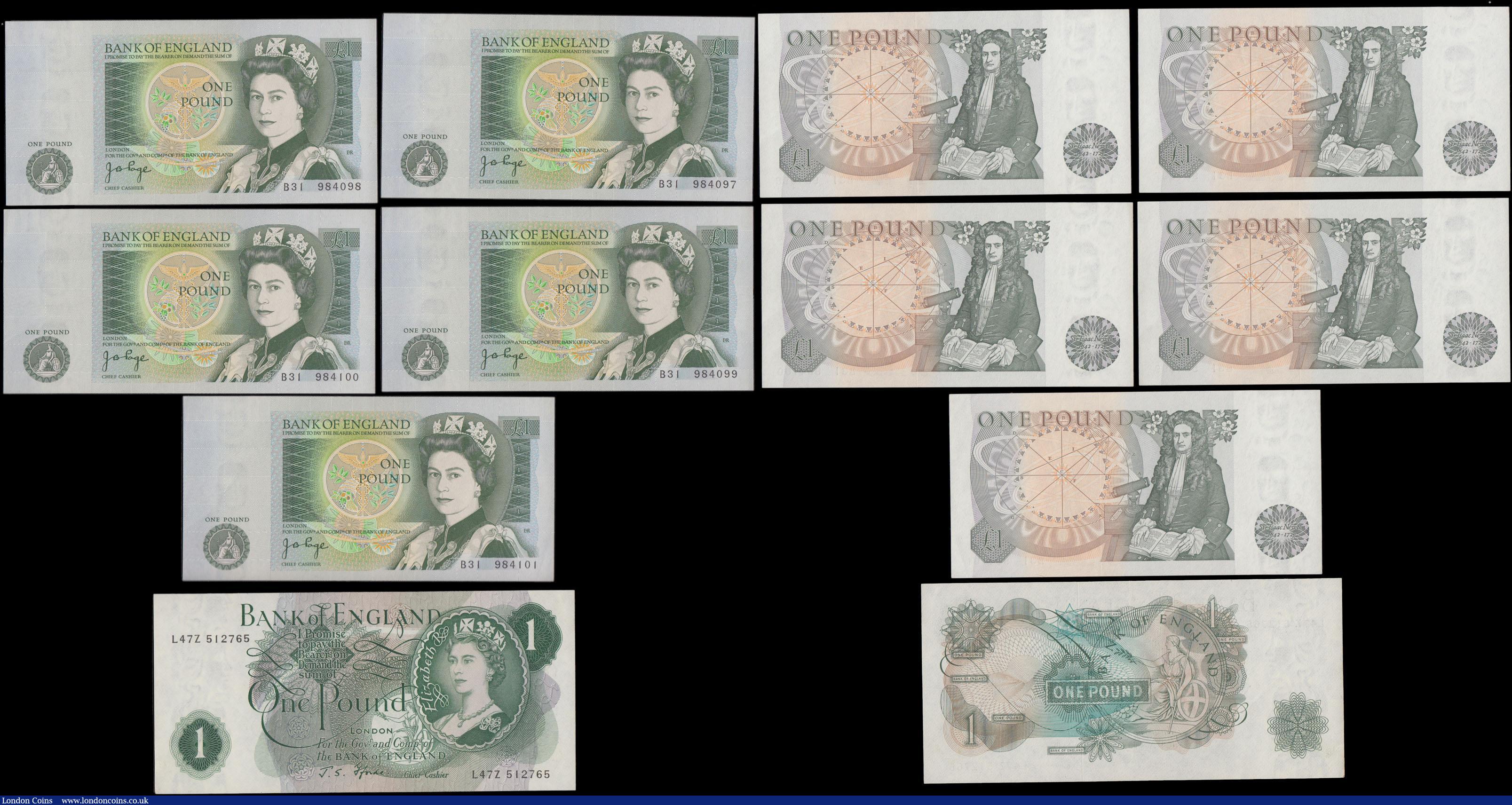 London Coins : A170 : Lot 7 : Bank of England (10) a good selection of 1 Pounds in mostly higher grades in EF to about UNC compris...