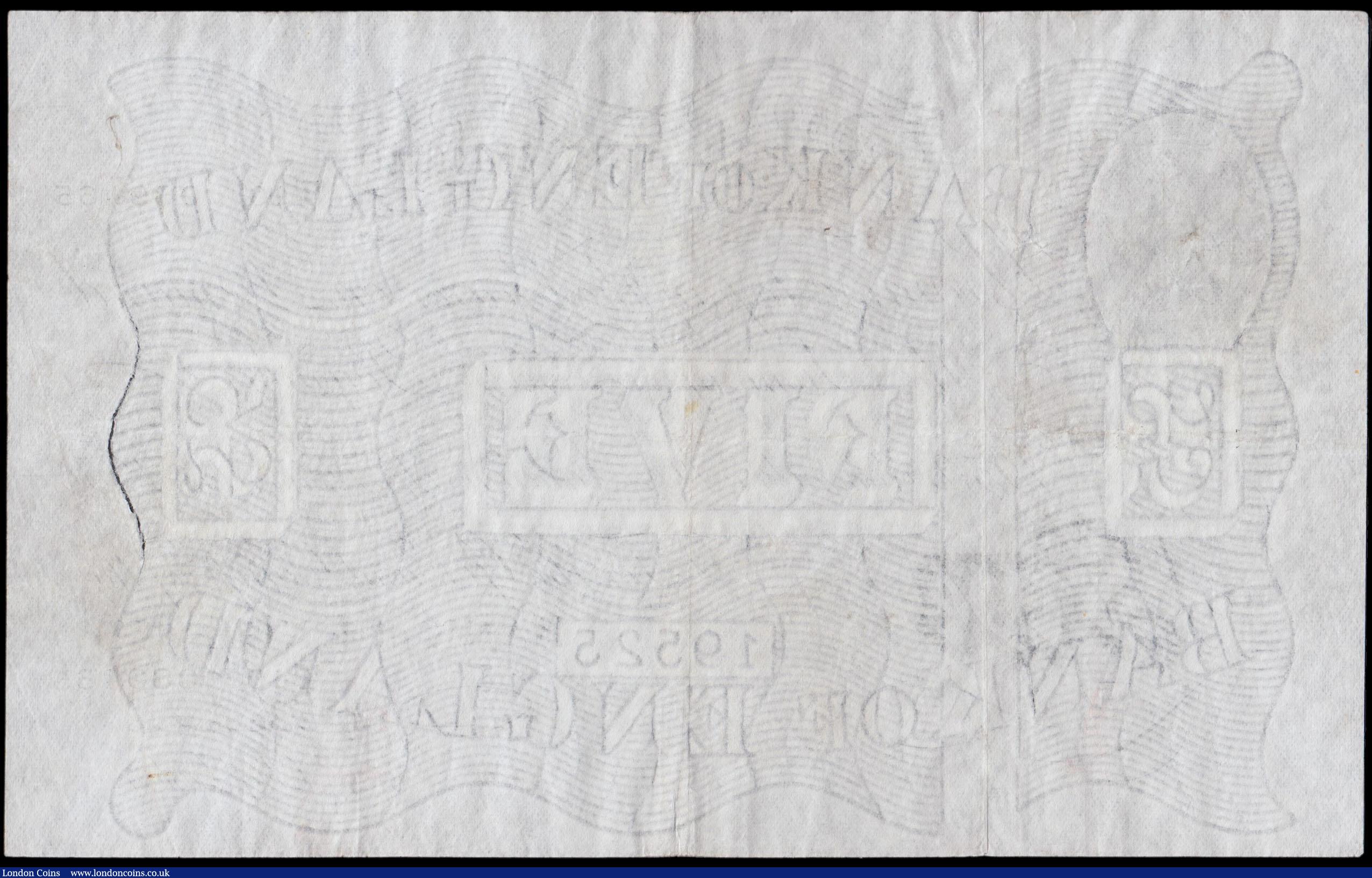 London Coins : A170 : Lot 71 : Five Pounds Beale White note B270  Thin paper Metal thread LONDON branch issue dated 14th November 1...