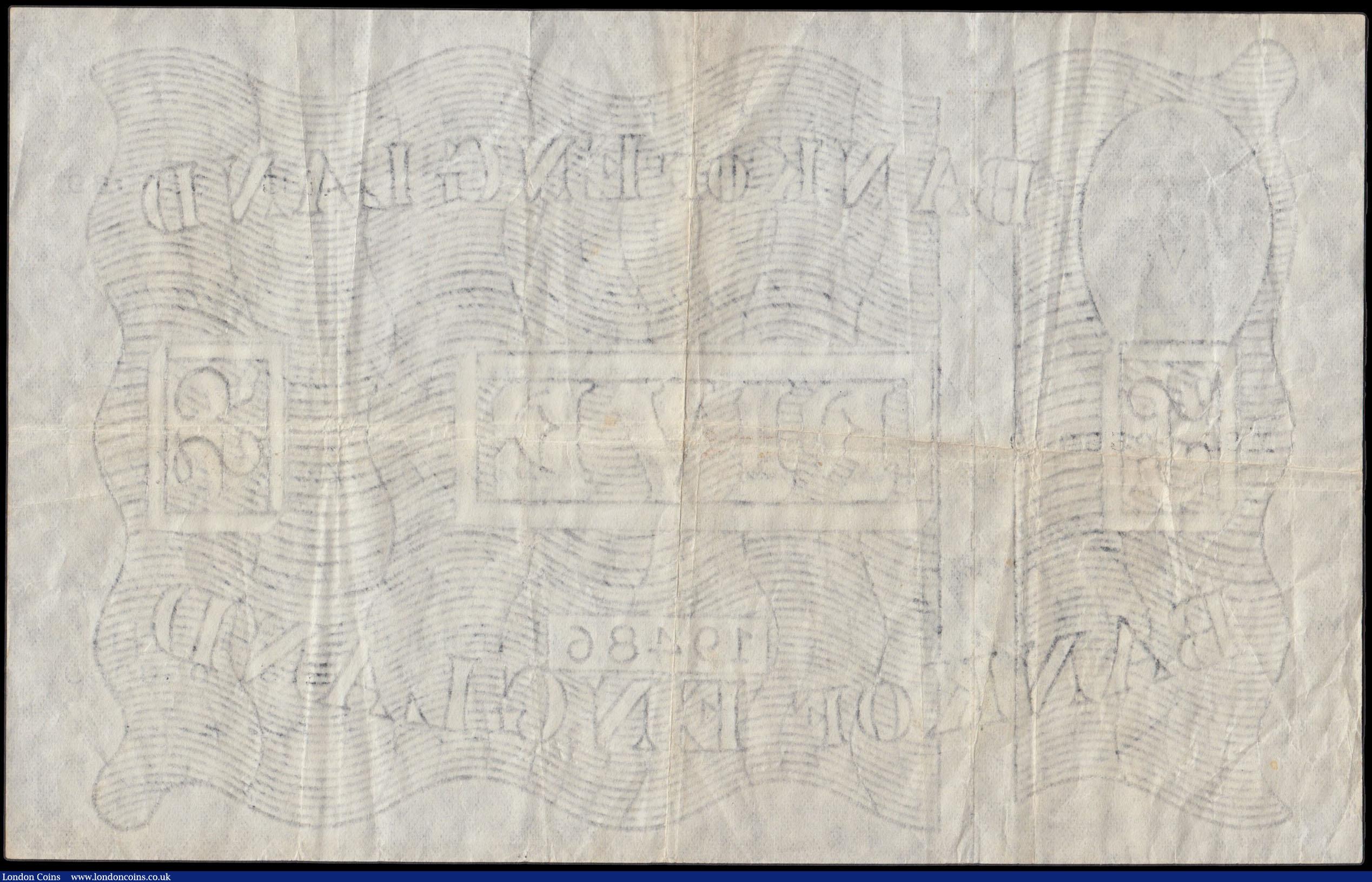 London Coins : A170 : Lot 72 : Five Pounds Beale White note B270  Thin paper Metal thread LONDON branch issue dated 16th March 1949...