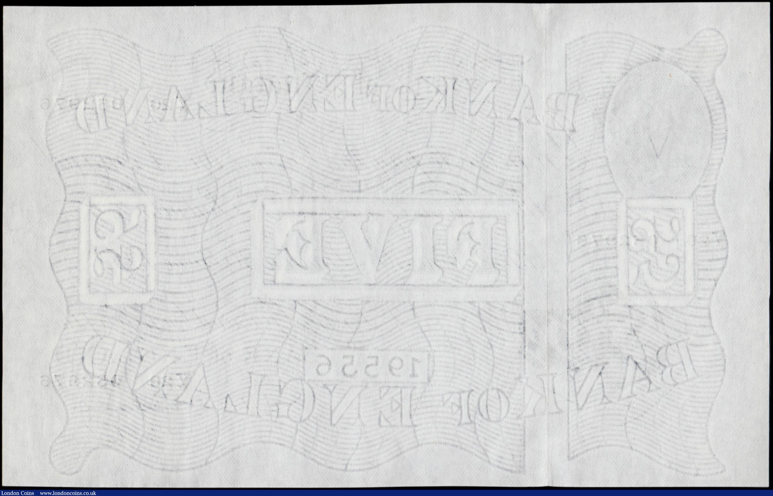 London Coins : A170 : Lot 77 : Five Pounds Beale White note B270  Thin paper Metal thread LONDON branch issue dated 30th June 1952 ...