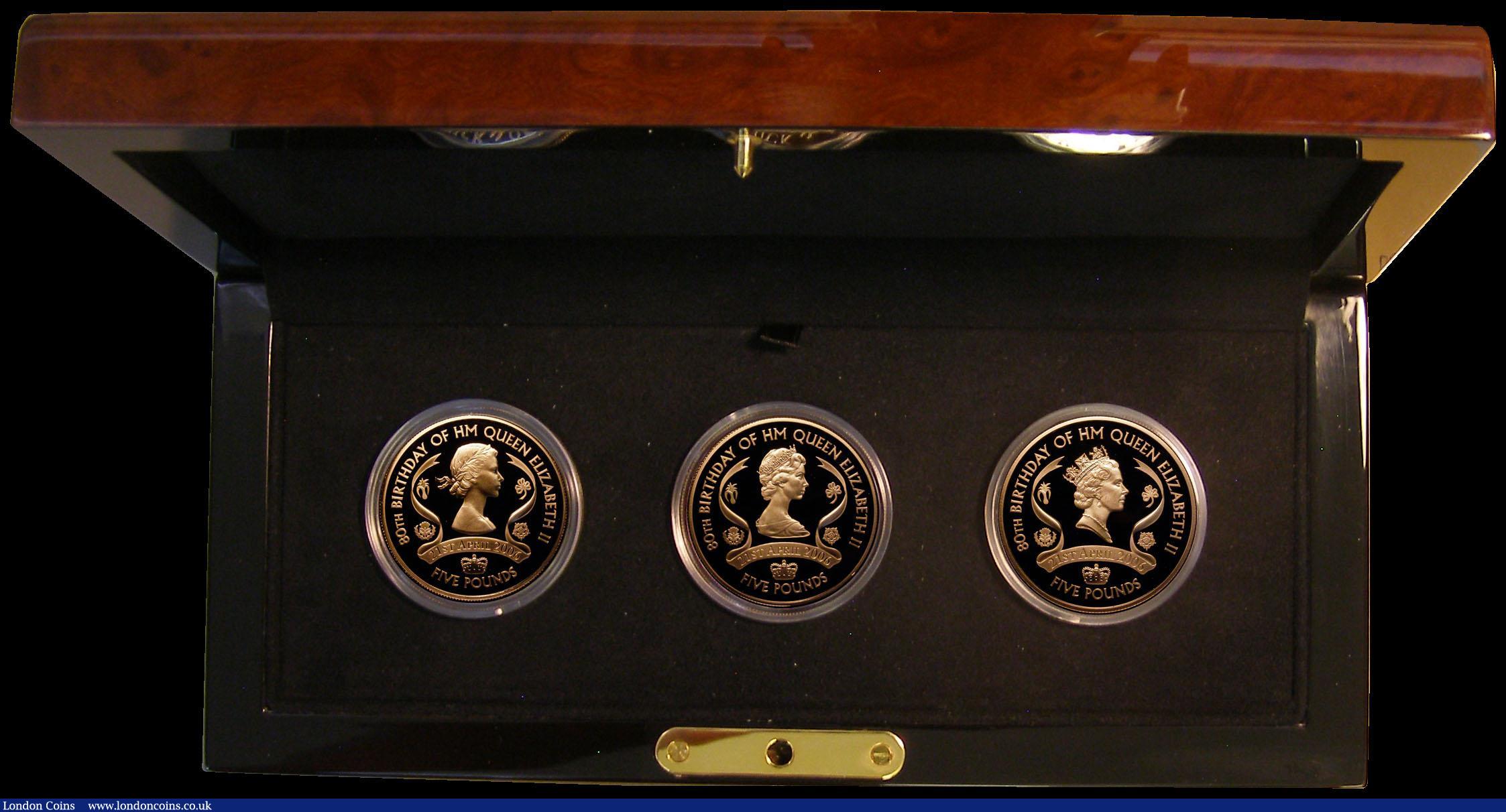London Coins : A170 : Lot 781 : Channel Islands Five Pound Crowns - 'The Queen's 80th Birthday' a 3-coin set 2006 in ...